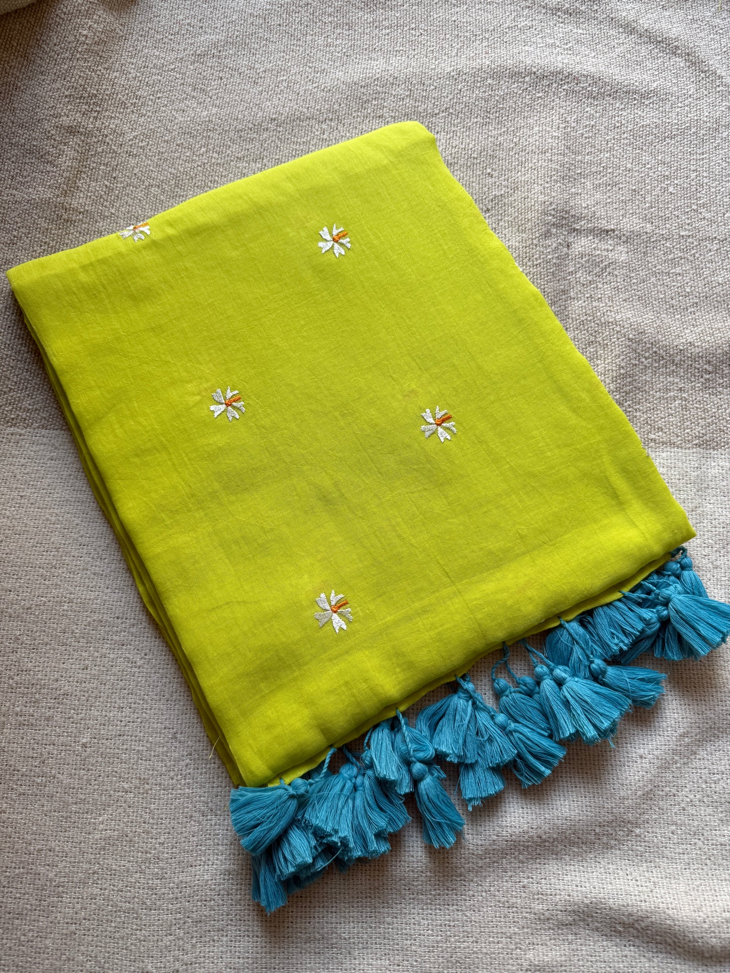 Neon Green Parijaat Mul Cotton Saree