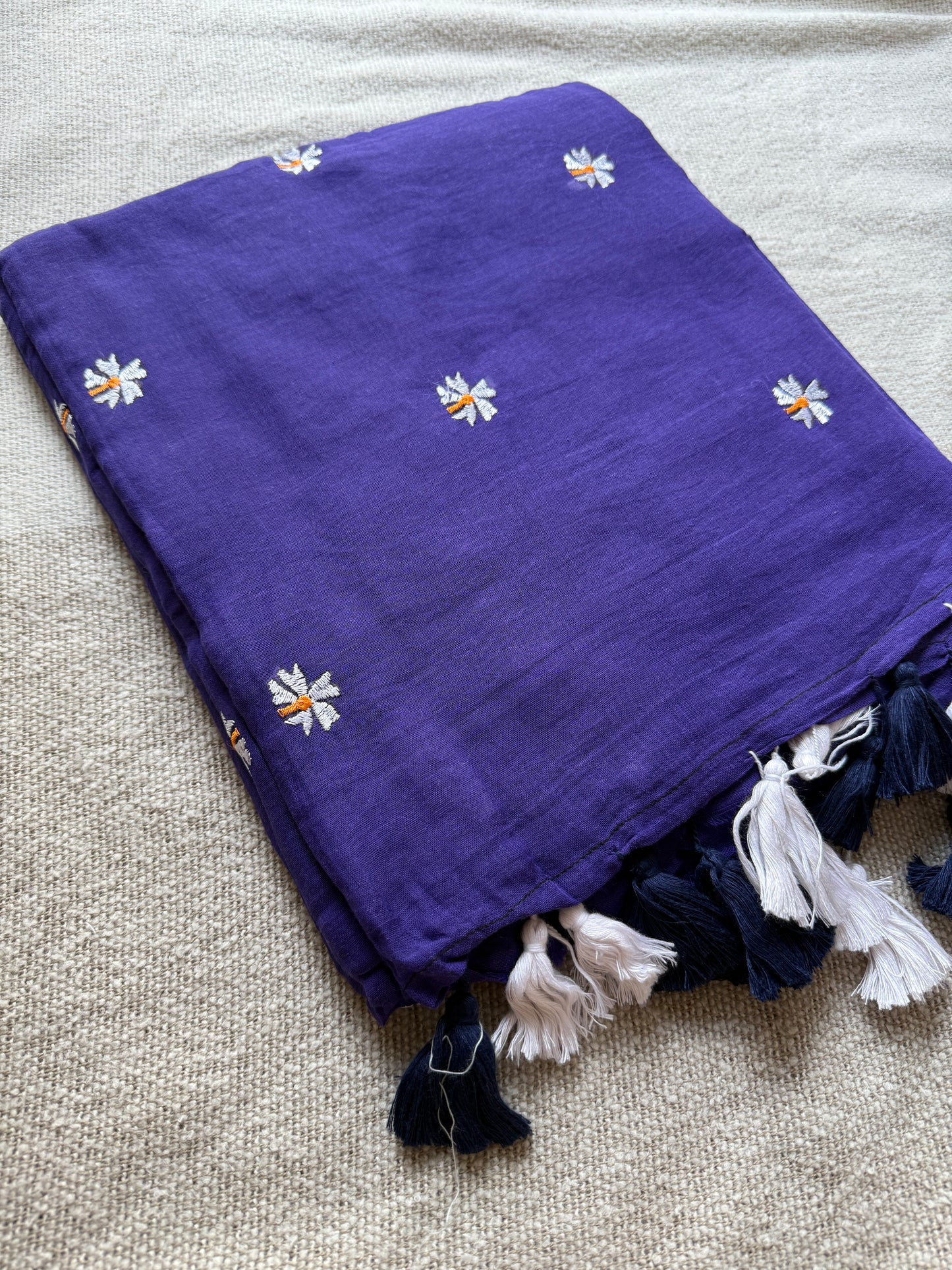 Blue Parijaat Embroidered Mul Cotton Saree