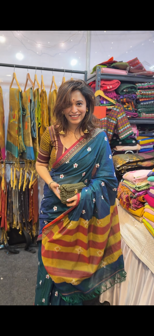 Sitara Temple Border Sadafuli Peacock Green