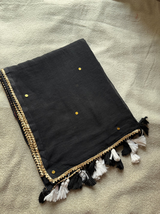 Black Gotta Patti Sitara Mul Cotton Saree