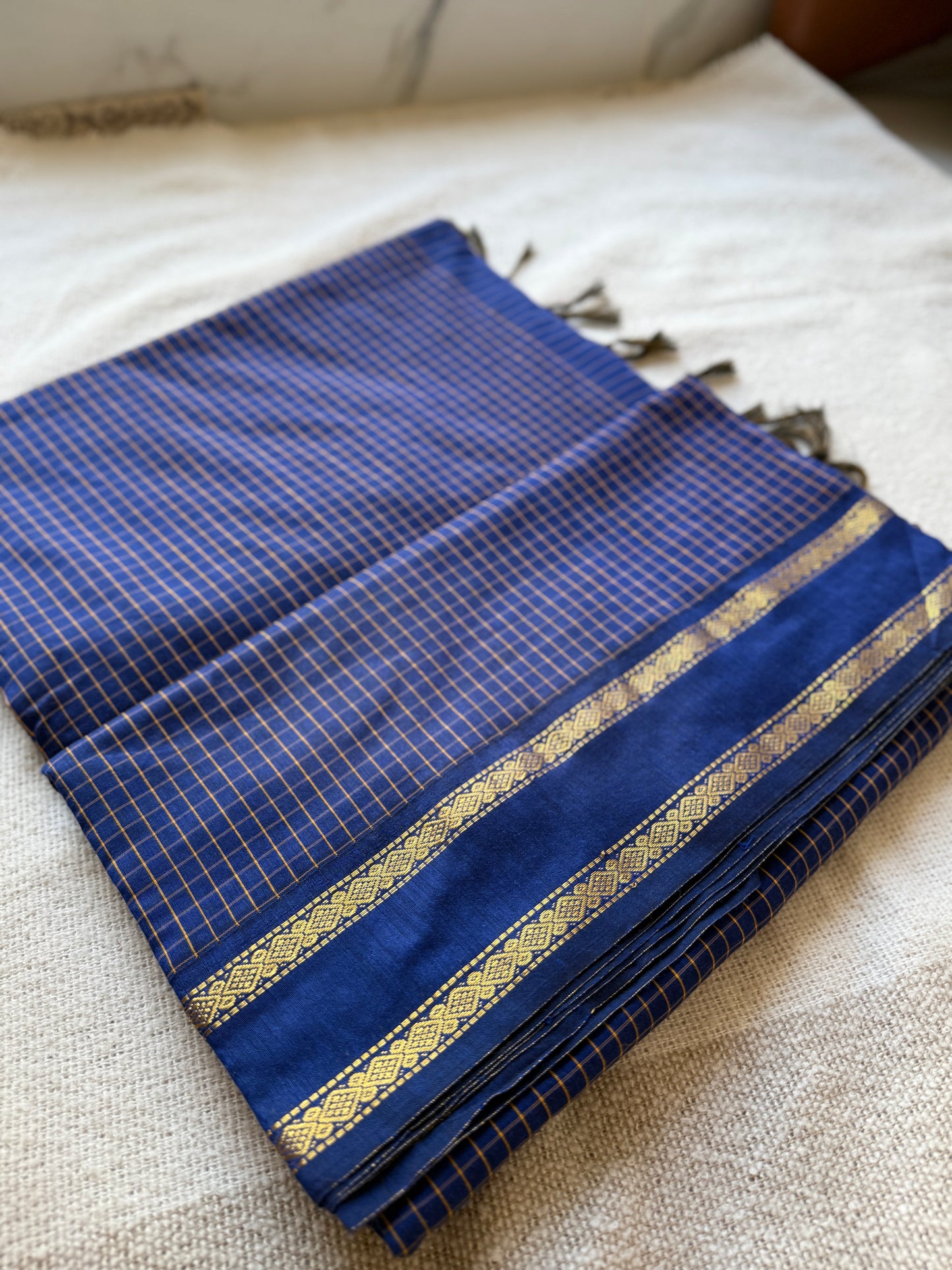 Blue Vintage Gadwal Silk-Cotton Saree