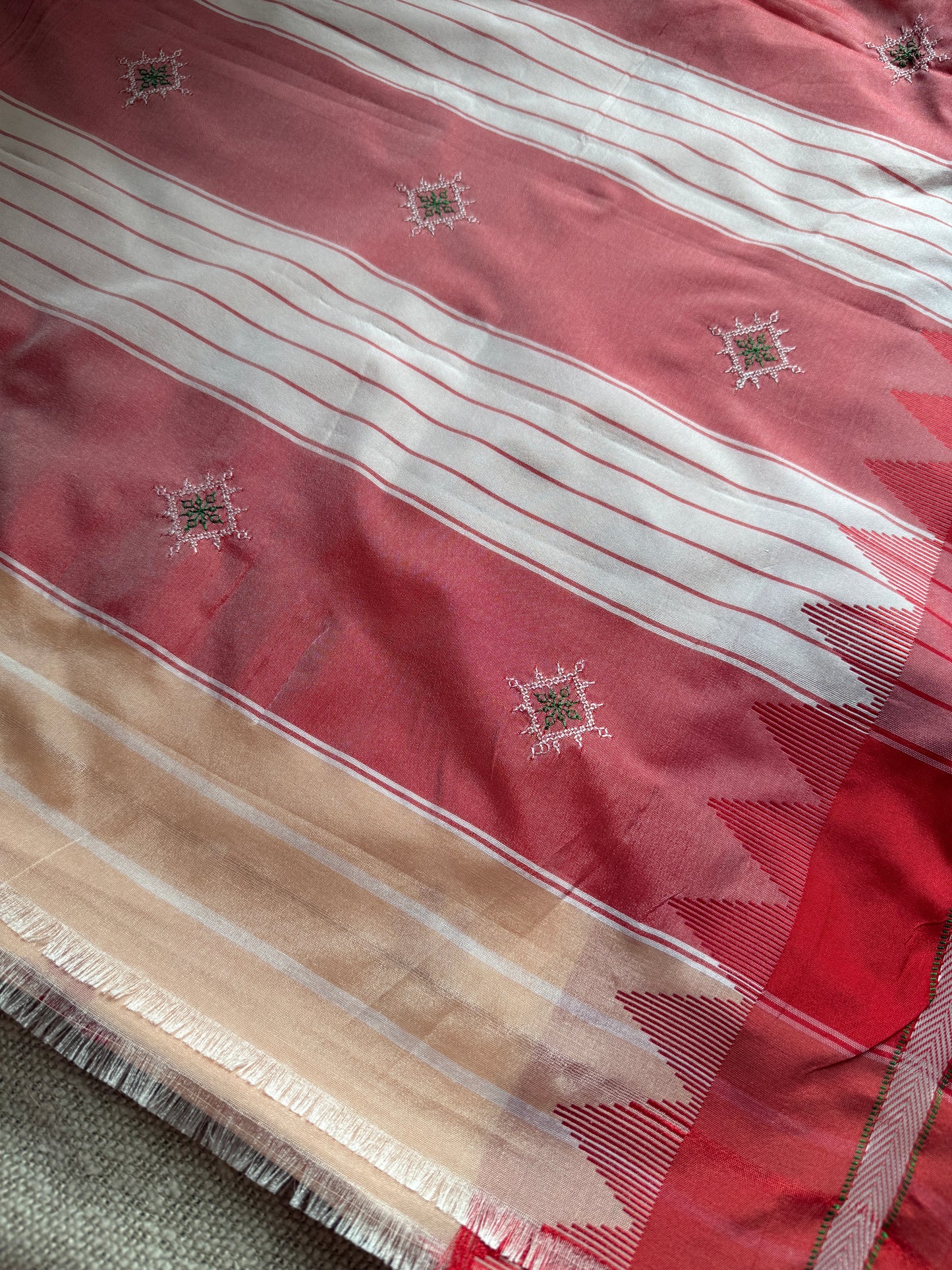 Peach with Red Border Sadafuli Irkal Saree