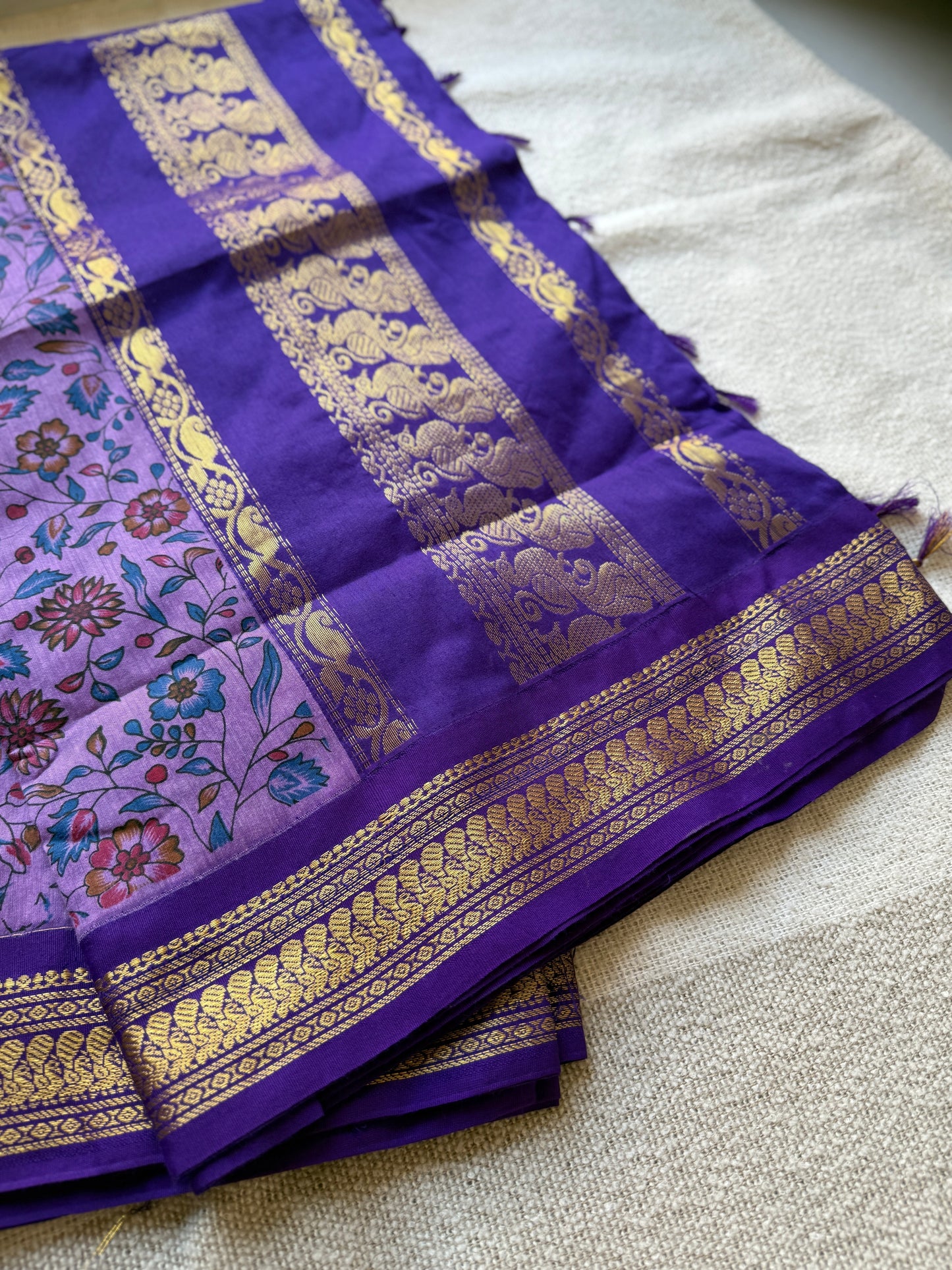 Printed Purple Gadwal Saree