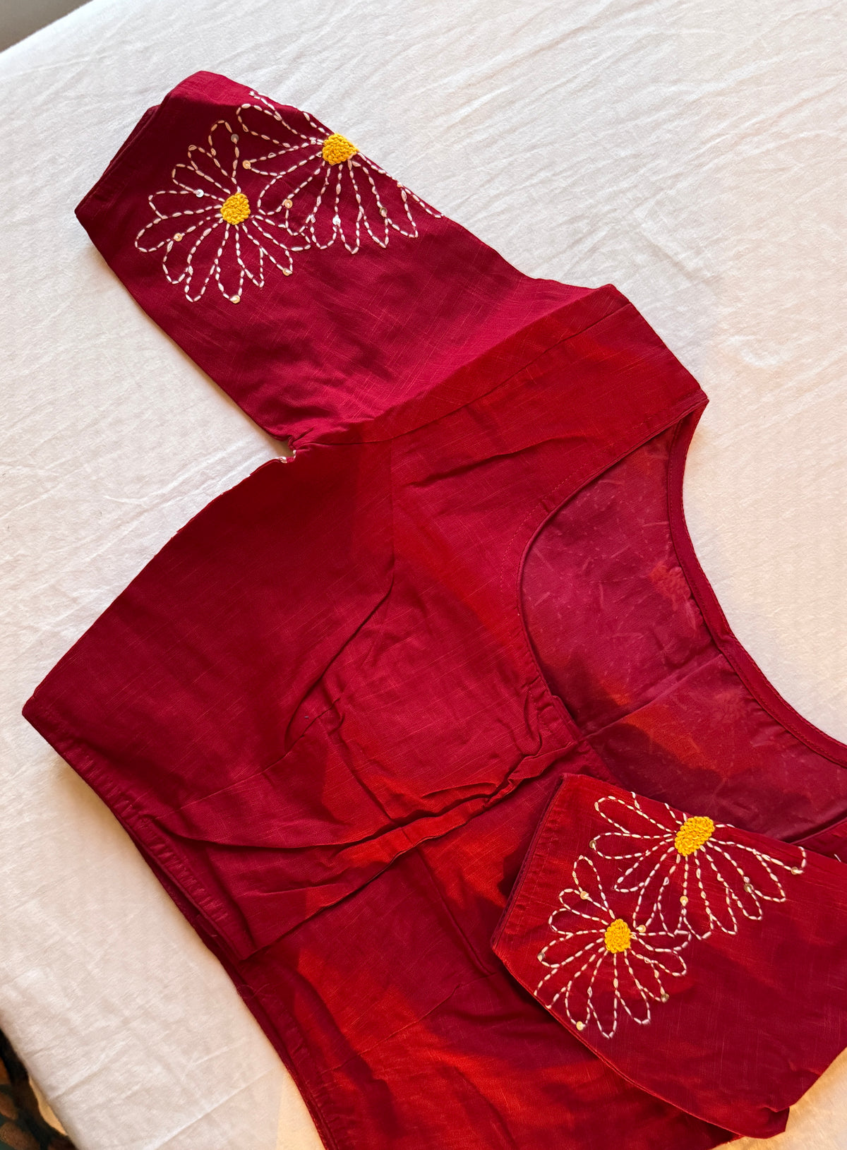Daisy Embroidered Maroon Blouse 🌸