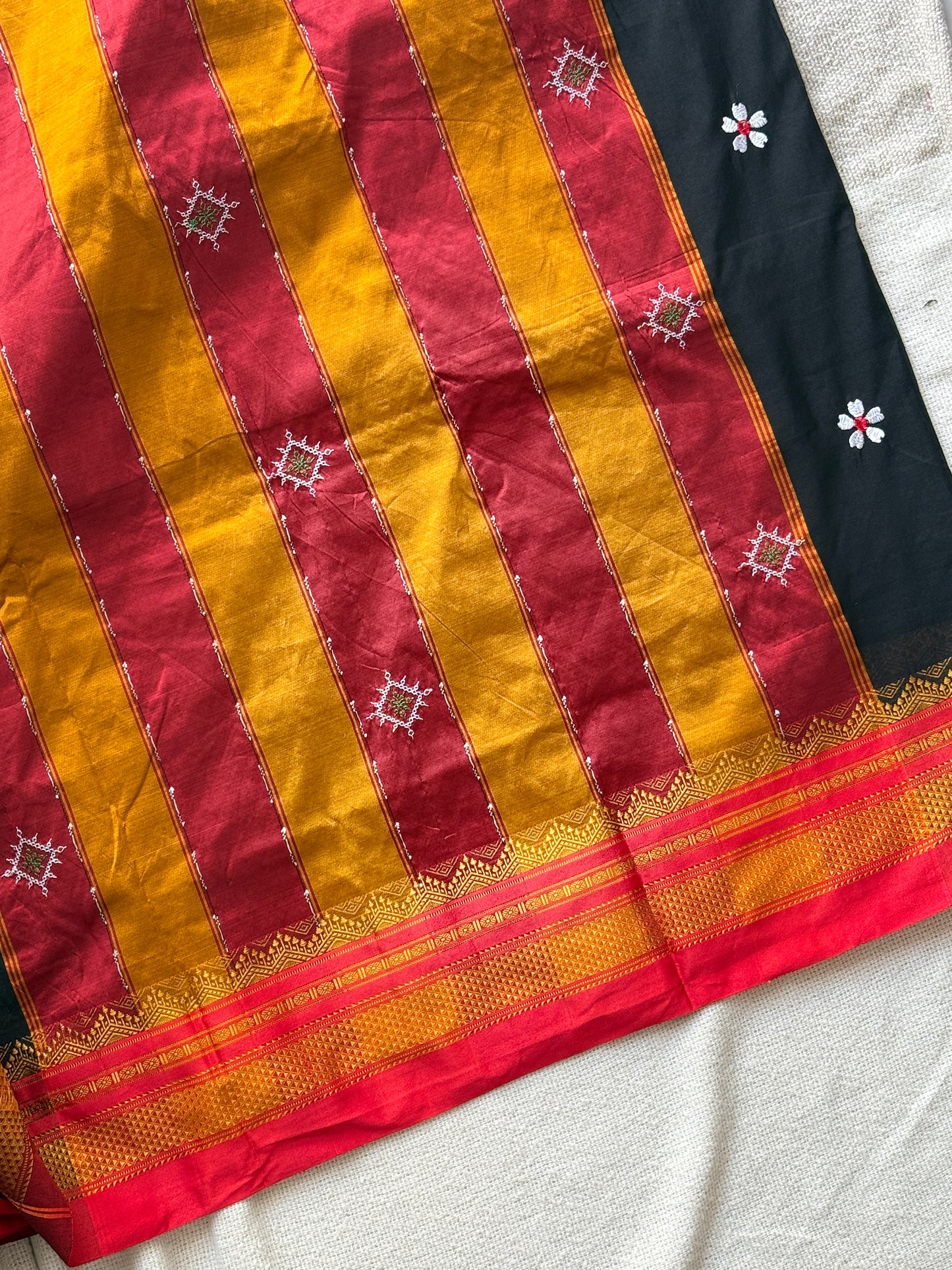 Irkal Temple Border Sadafuli Black Saree