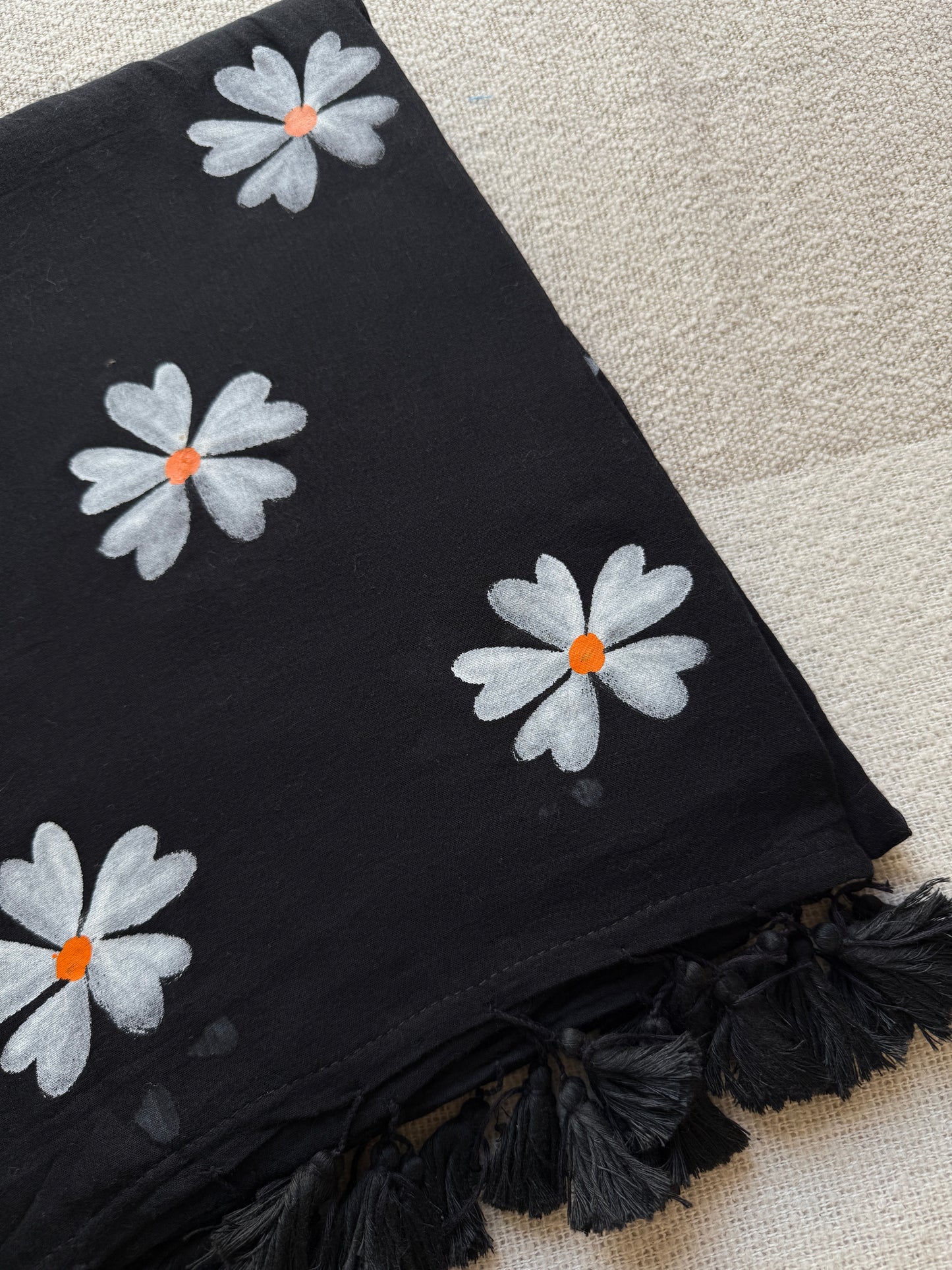 Parijaat Handpained Black Mul Cotton Saree