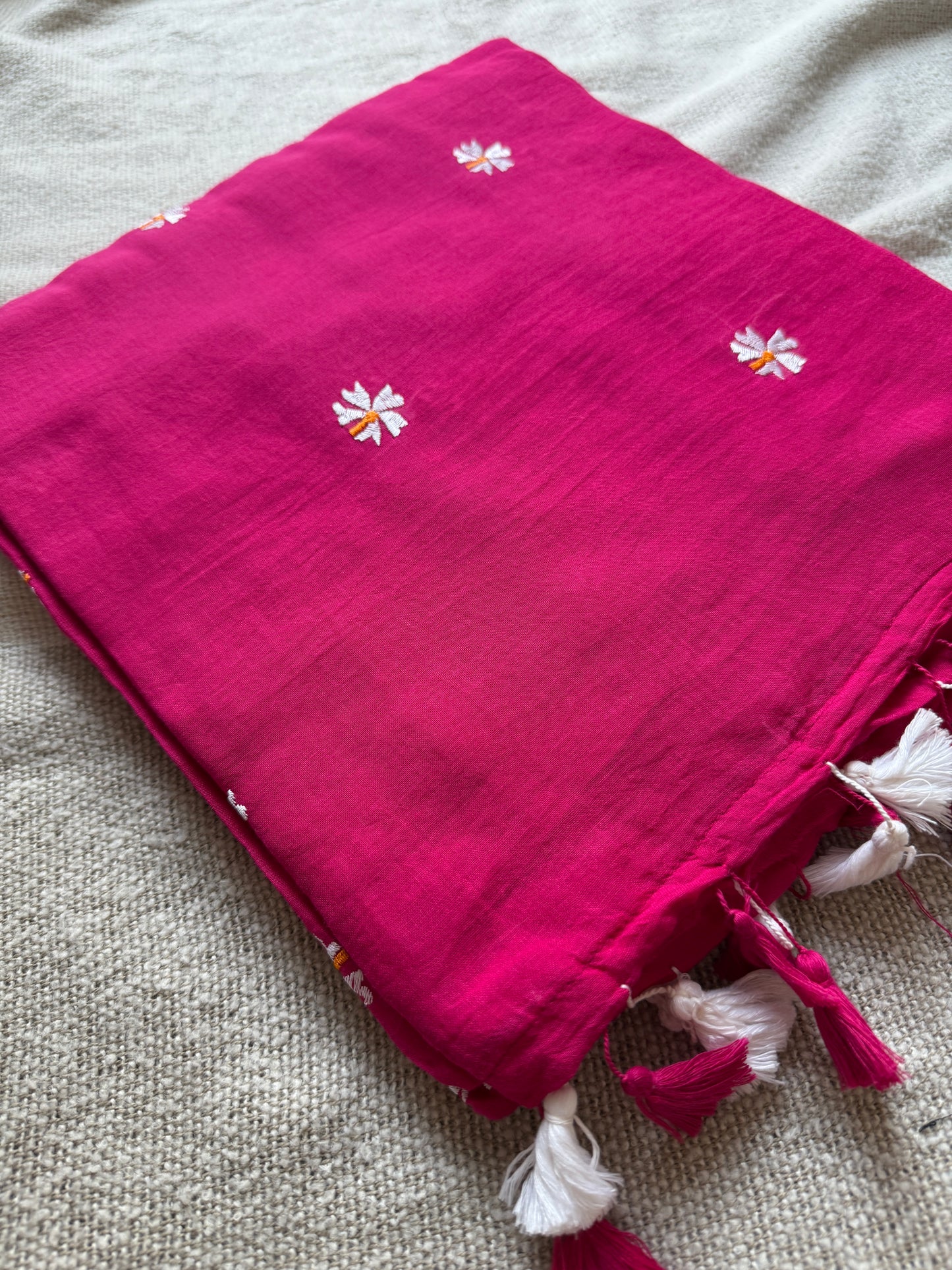 Pink Parijaat Embroidered Mul Cotton Saree