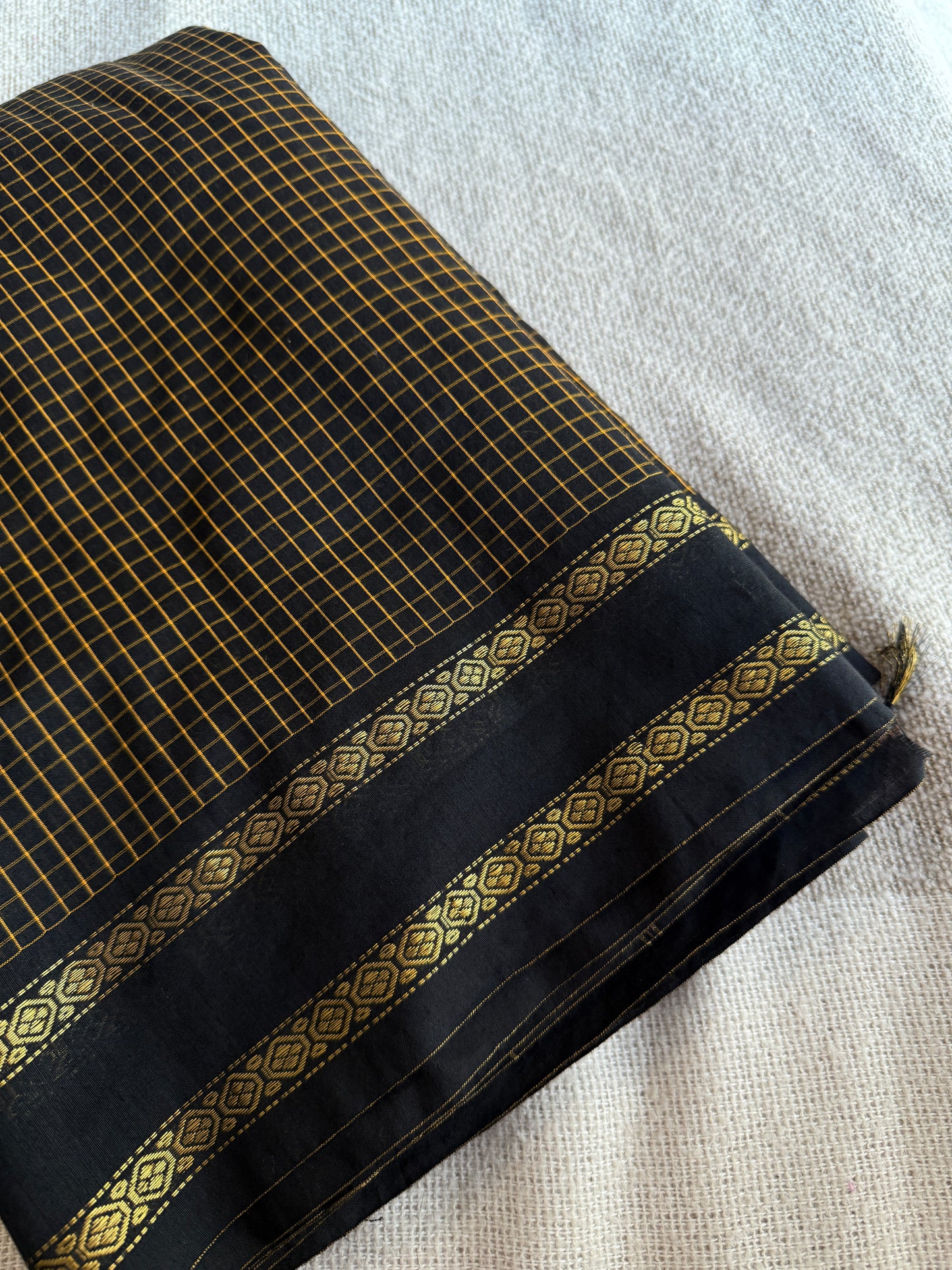 Gadwal Checks Cotton Black Saree