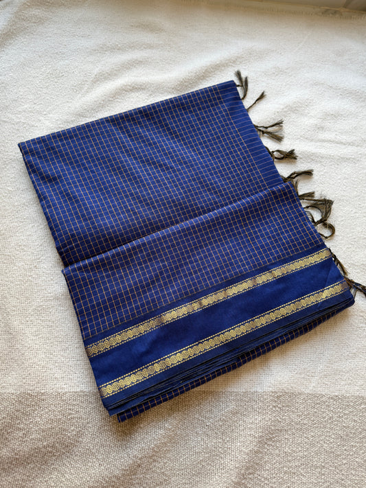 Blue Vintage Gadwal Silk-Cotton Saree