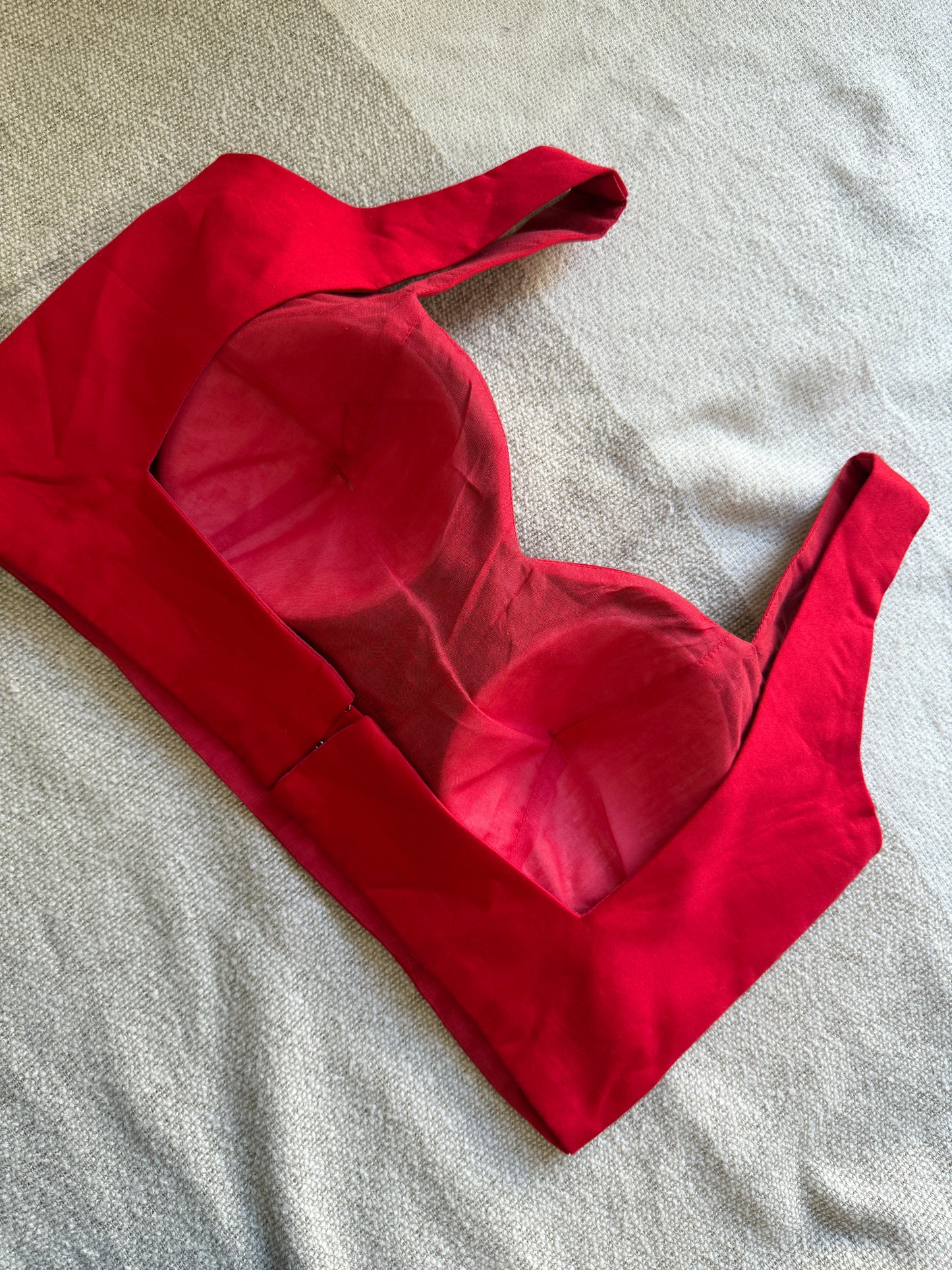 Red Sweetheart Neck Blouse