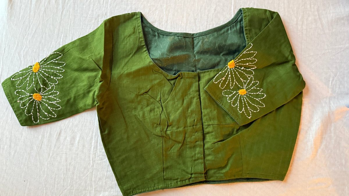 Daisy Embroidered Mehandi- Green Blouse