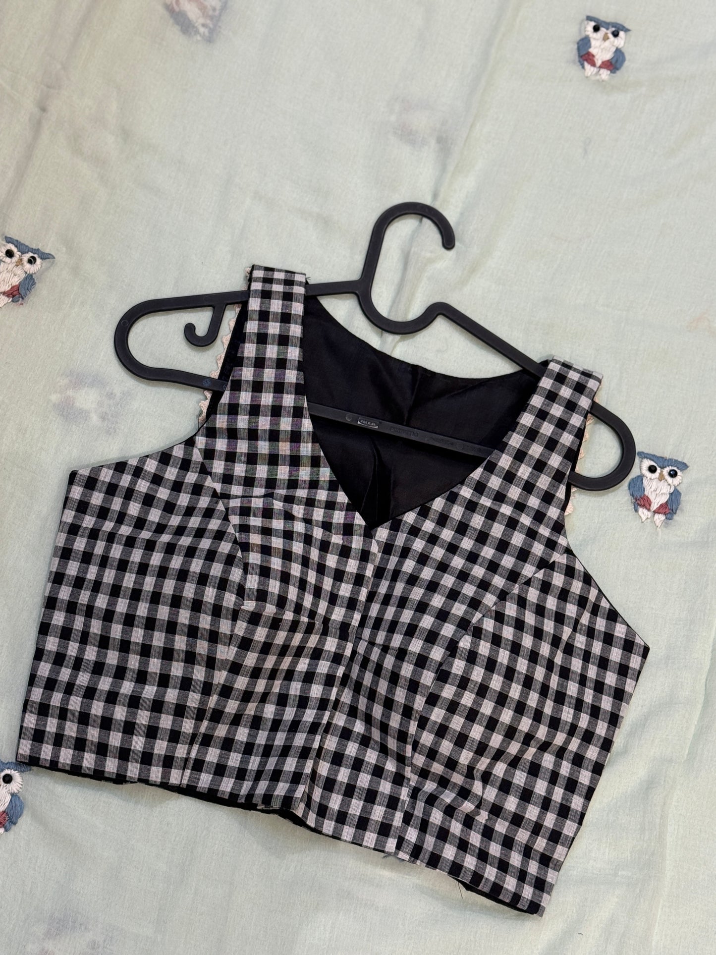 Black and White checkered Halterneck Blouse