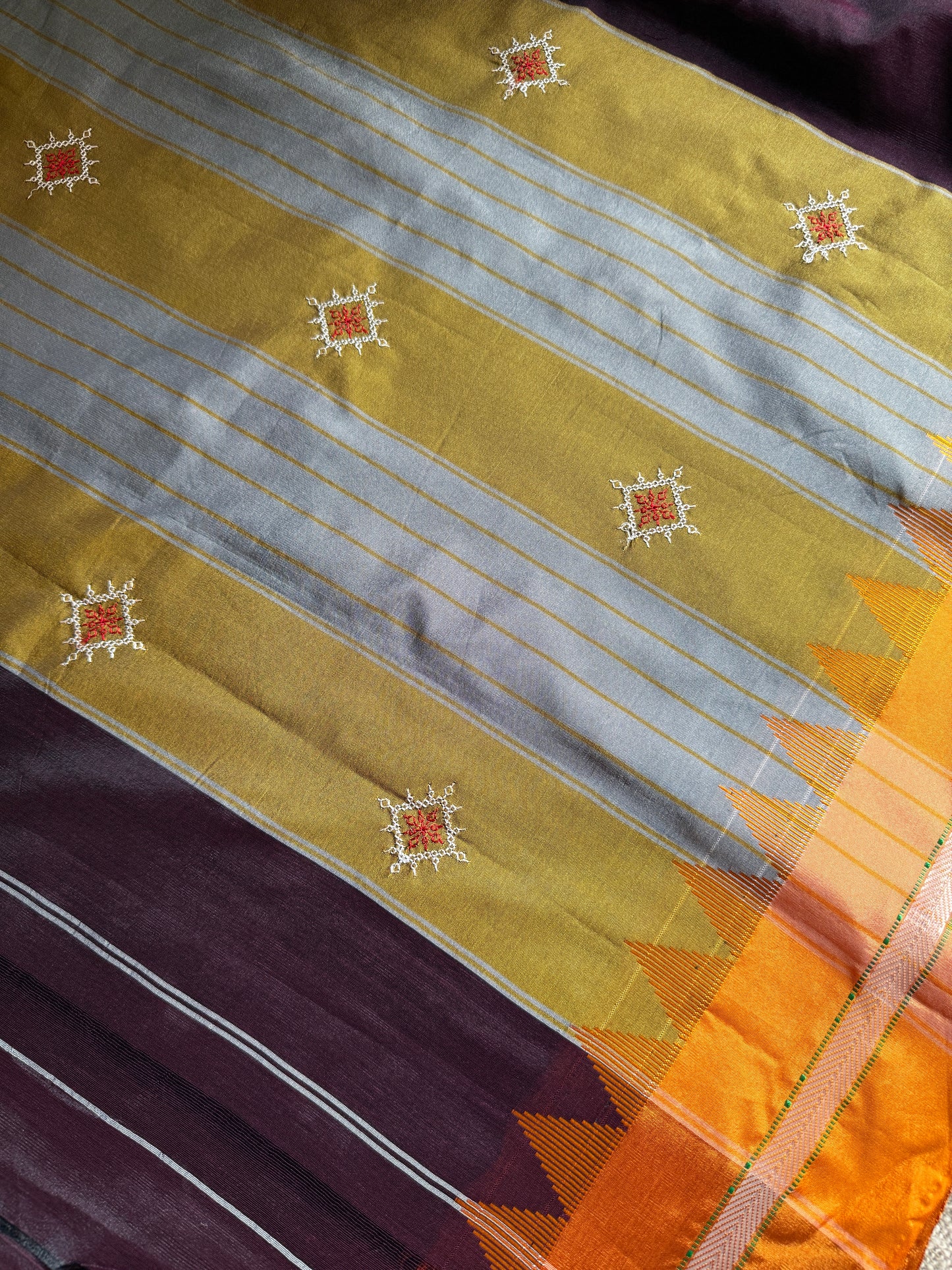 Coffee Brown with Yellow Sadafuli Irkal Saree