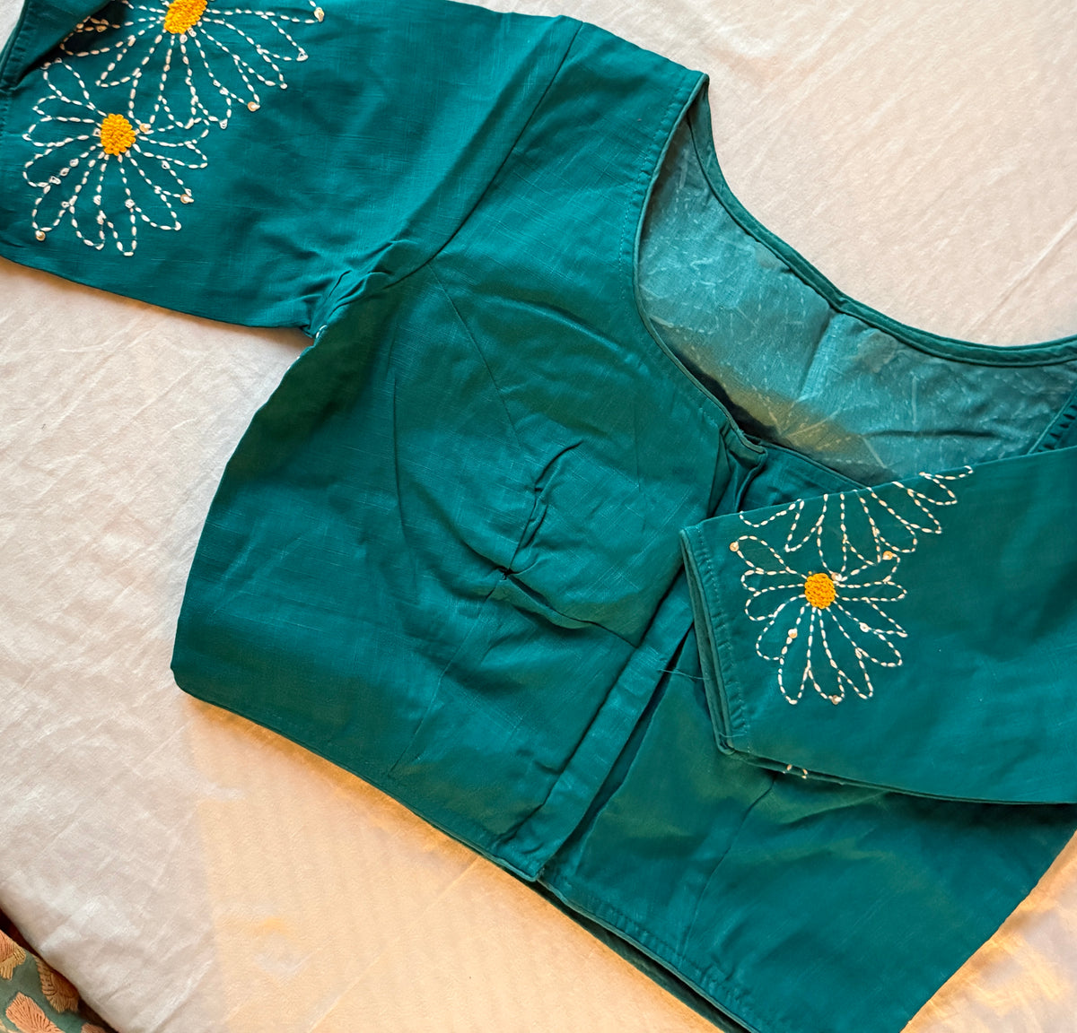 Daisy Embroidered Rama-Green Blouse