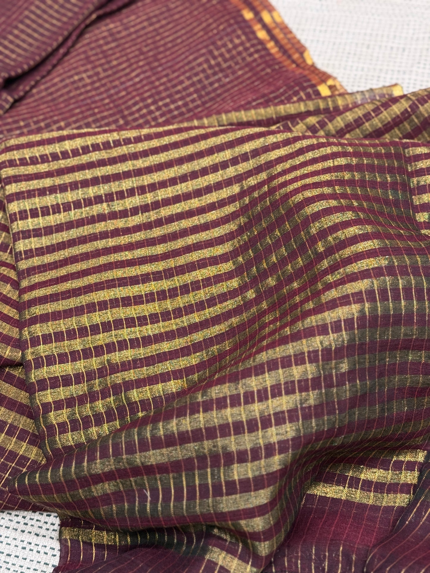 Maroon Golden Zari Checkered Sareee