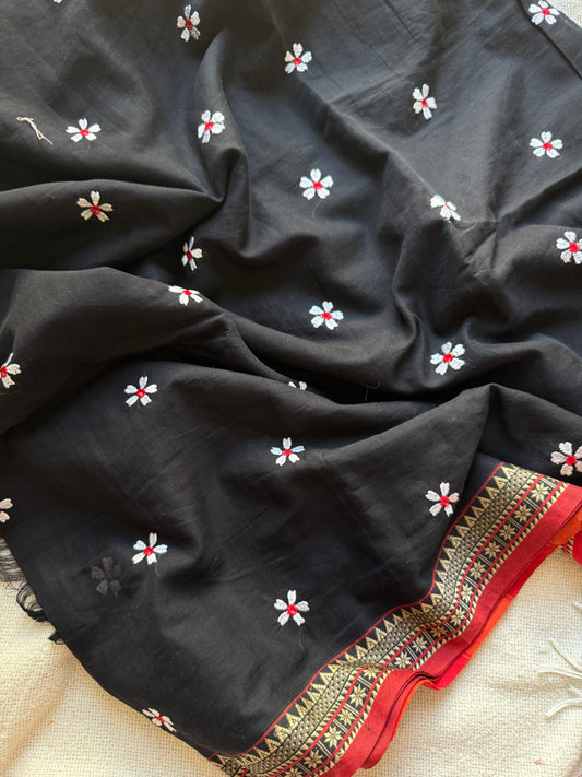 Sitara Temple Border Black Sadafuli Saree
