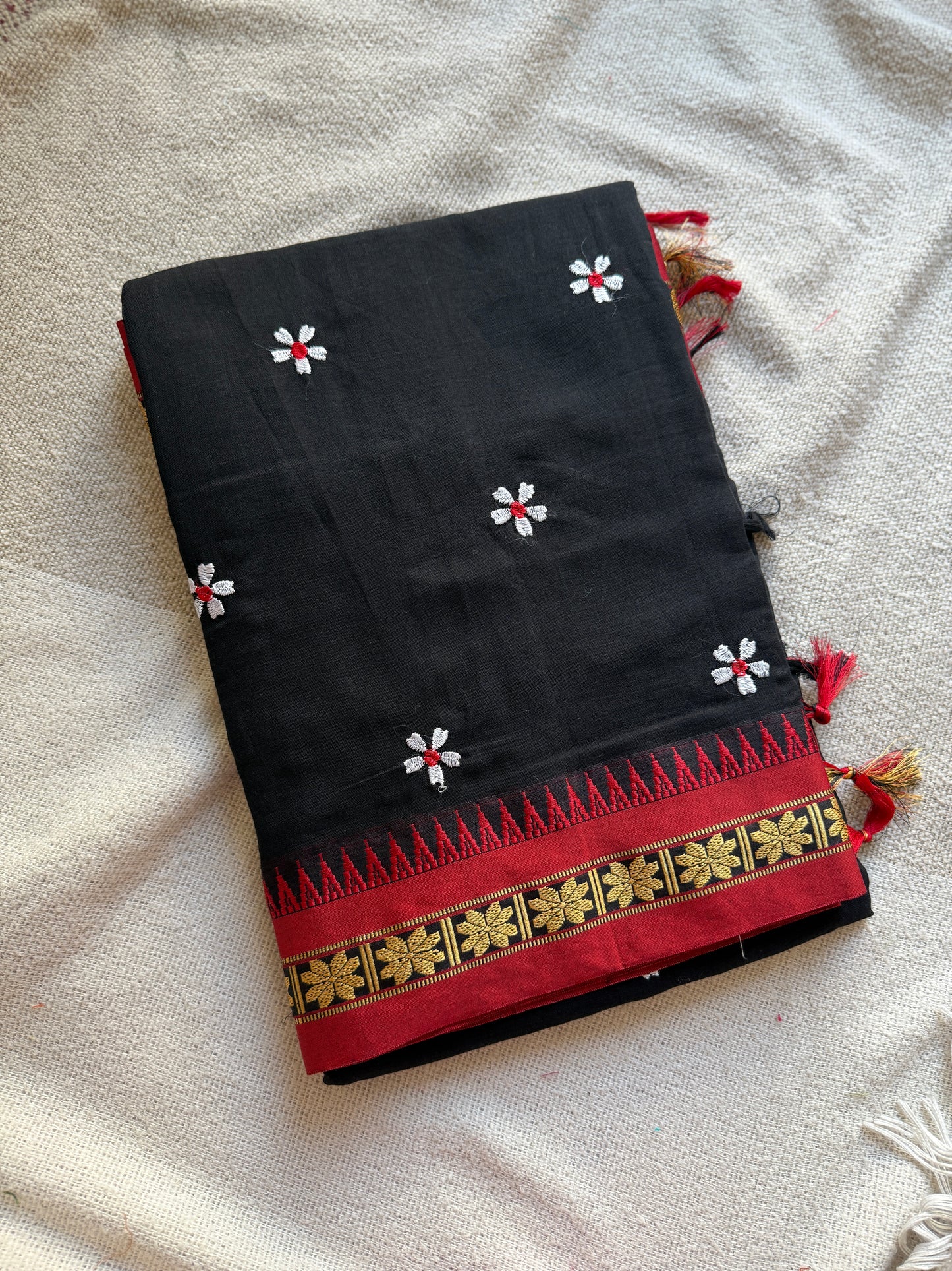 Temple Border Sadafuli Black Saree