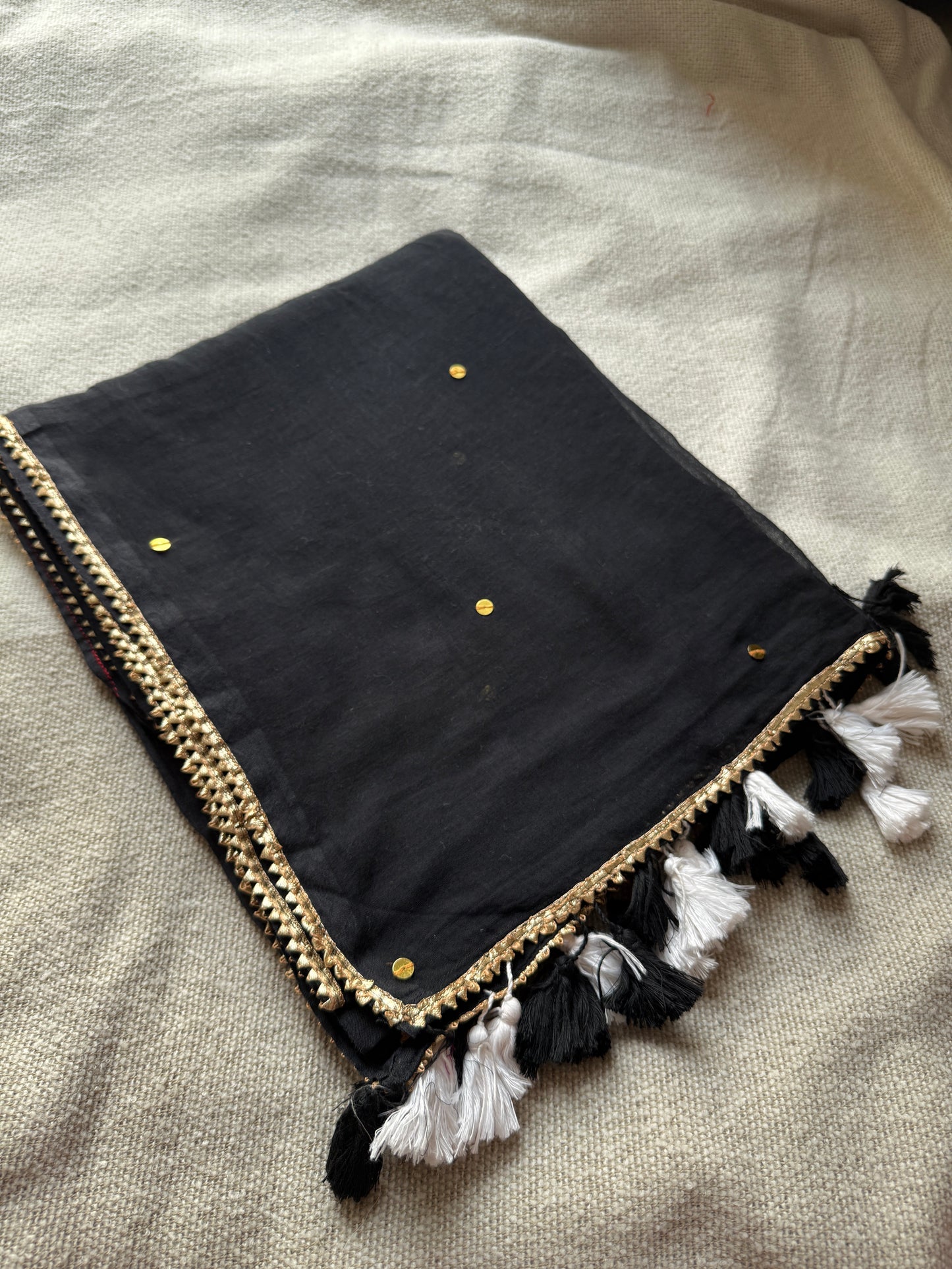 Black Gotta Patti Sitara Mul Cotton Saree