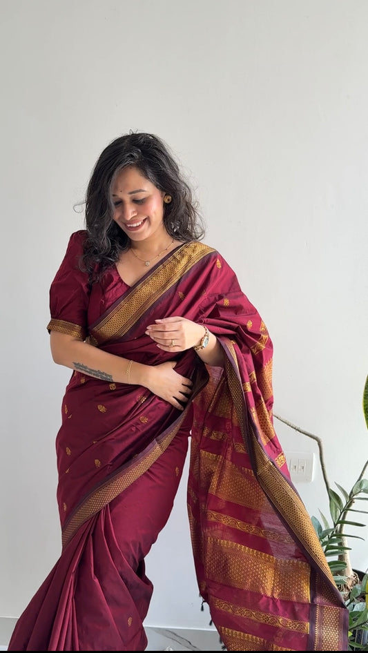 Maroon Gadwal Saree