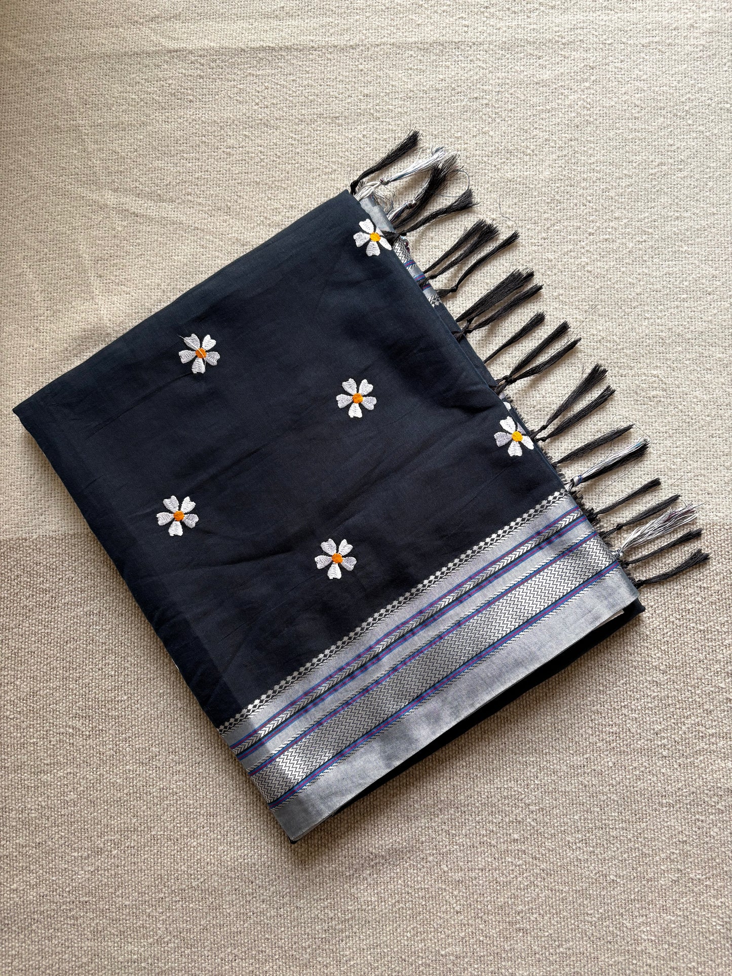 Ink Blue Sadafuli Irkal Cotton Silk Saree