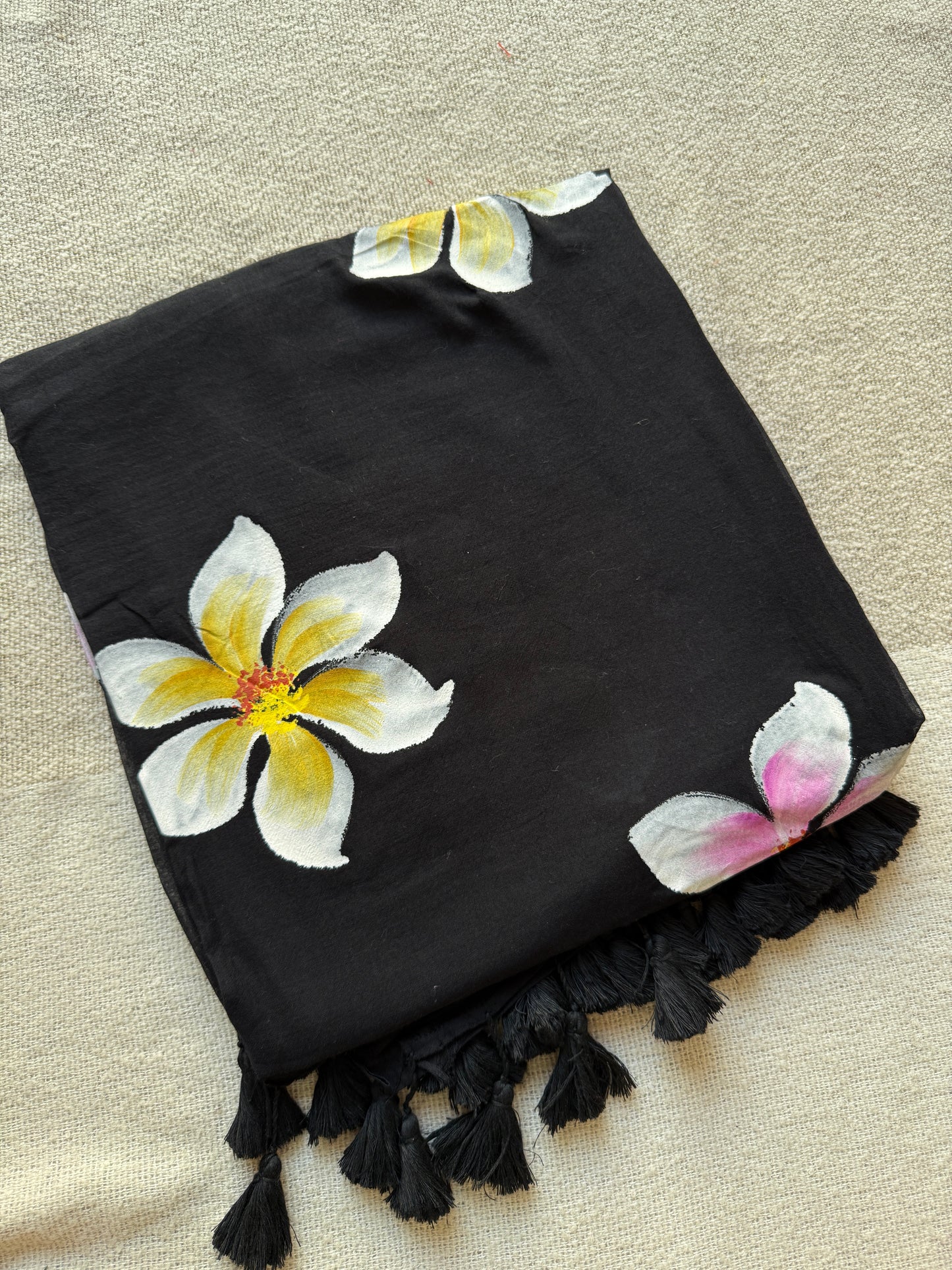 Black Floral Handpainted Saree
