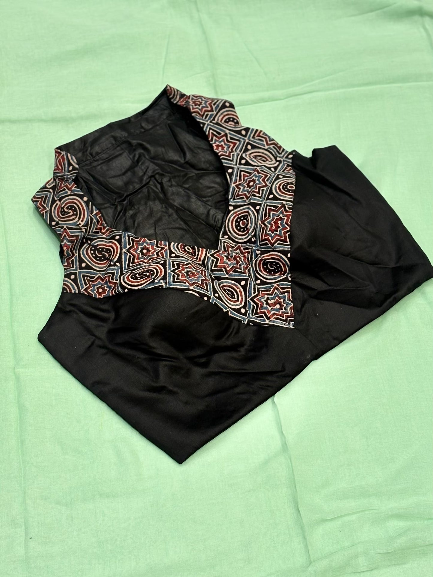 Black Blouse with Ajrakh Collar