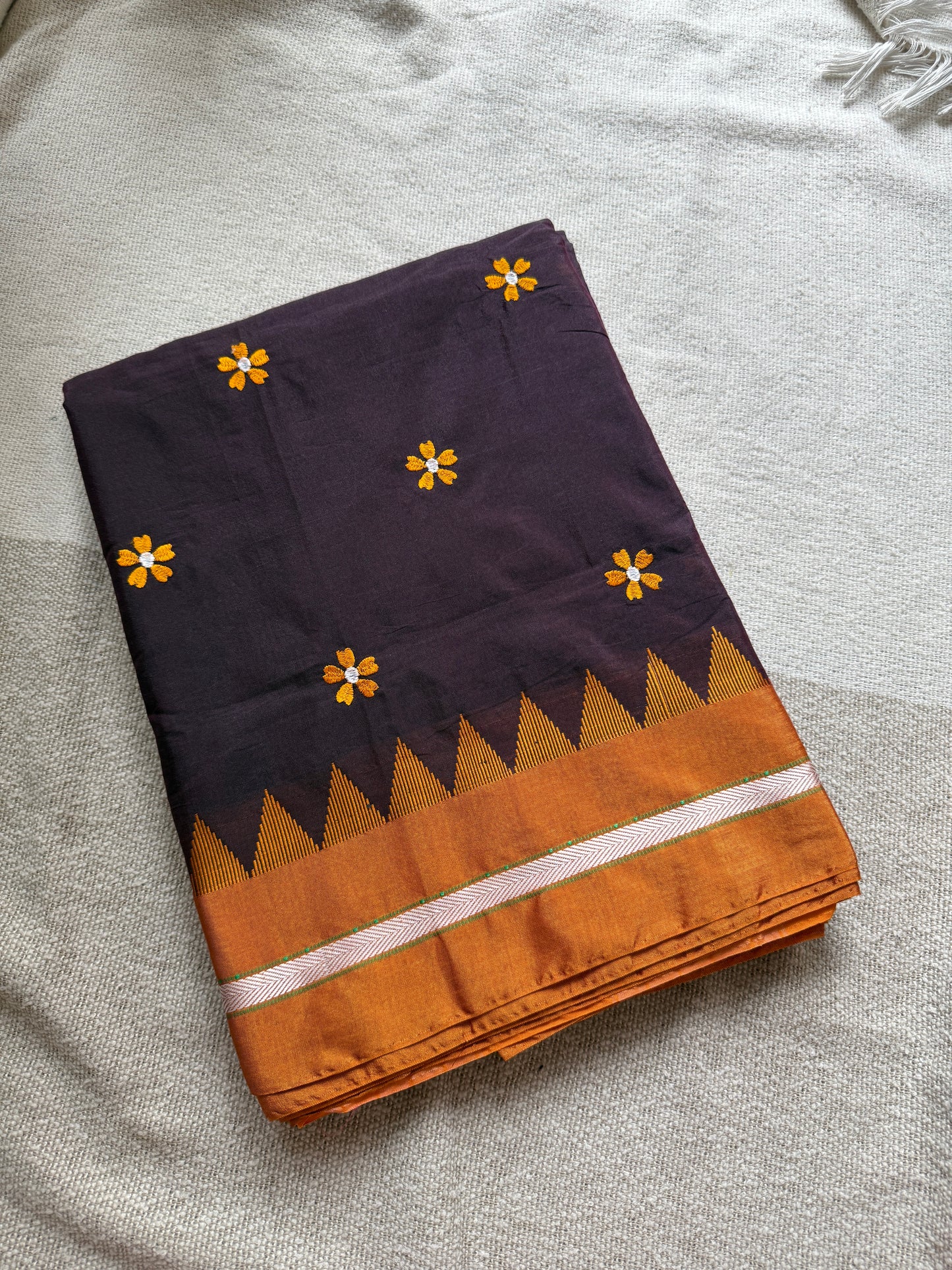 Coffee Brown with Yellow Sadafuli Irkal Saree