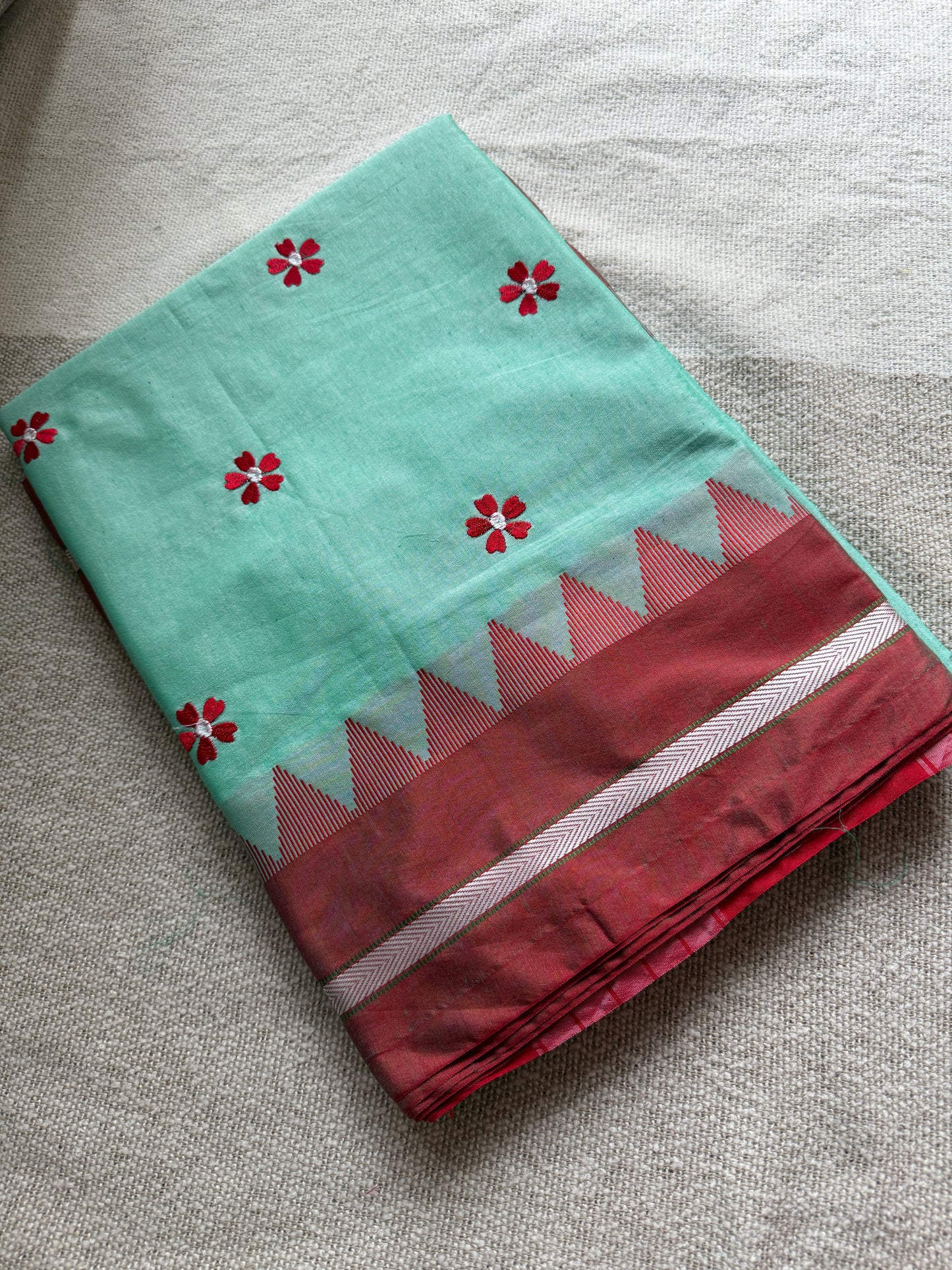 Mint Green with Red Sadafuli Irkal Saree