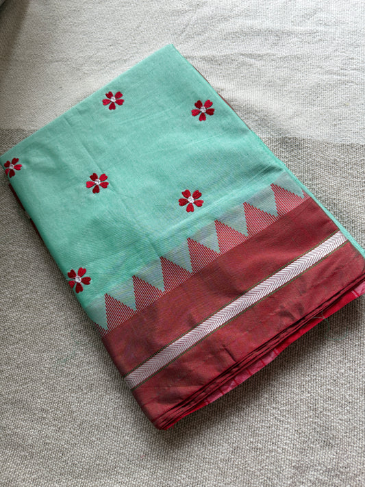 Mint Green with Red Sadafuli Irkal Saree