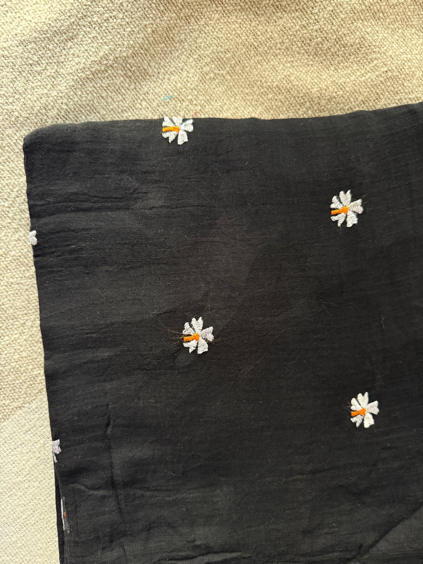 Parijaat Embroidered Black Mul Cotton Saree