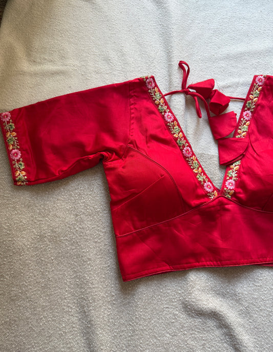 Red Deep V Neck Blouse