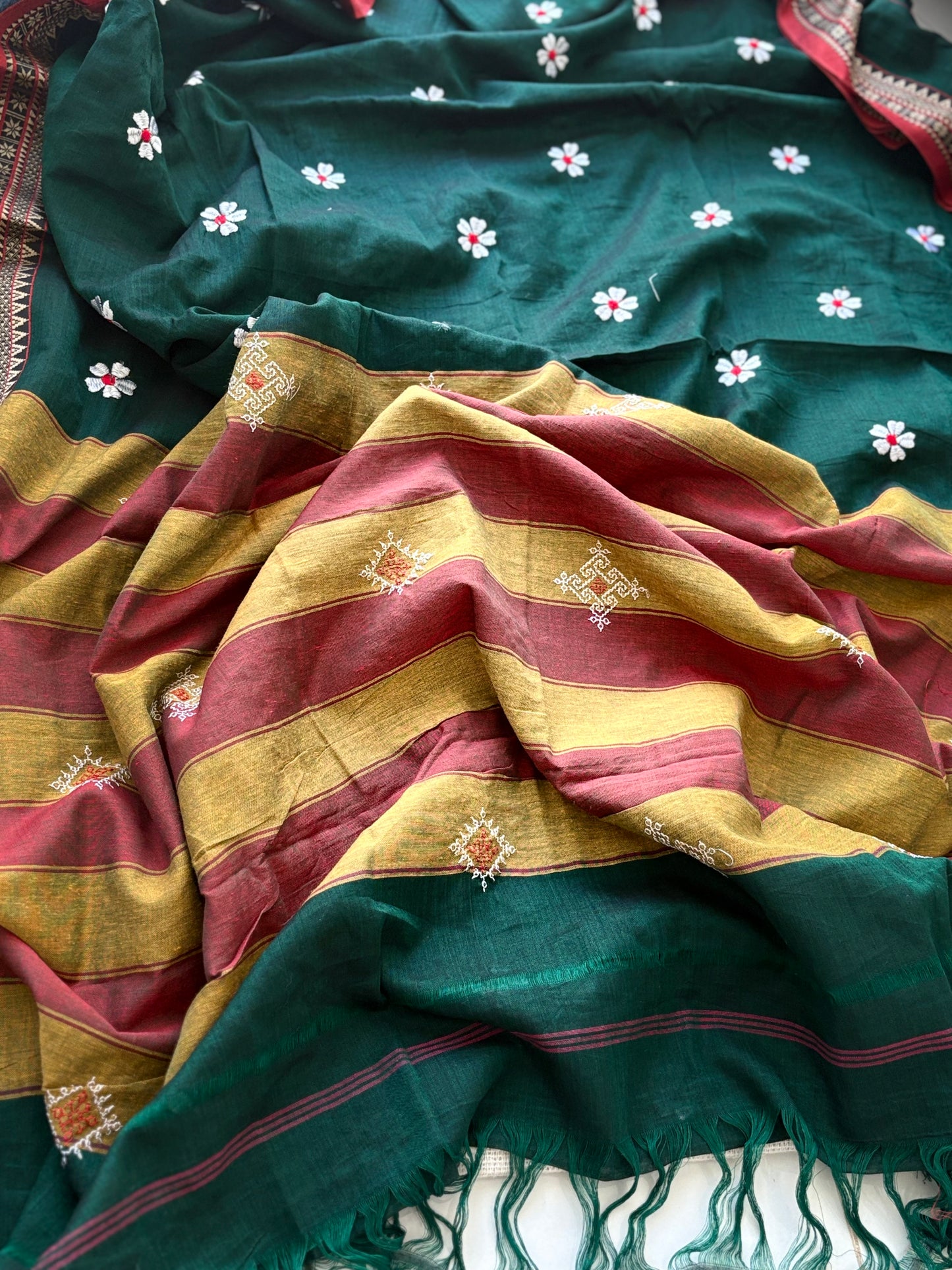 Temple Border Sadafuli Green Saree