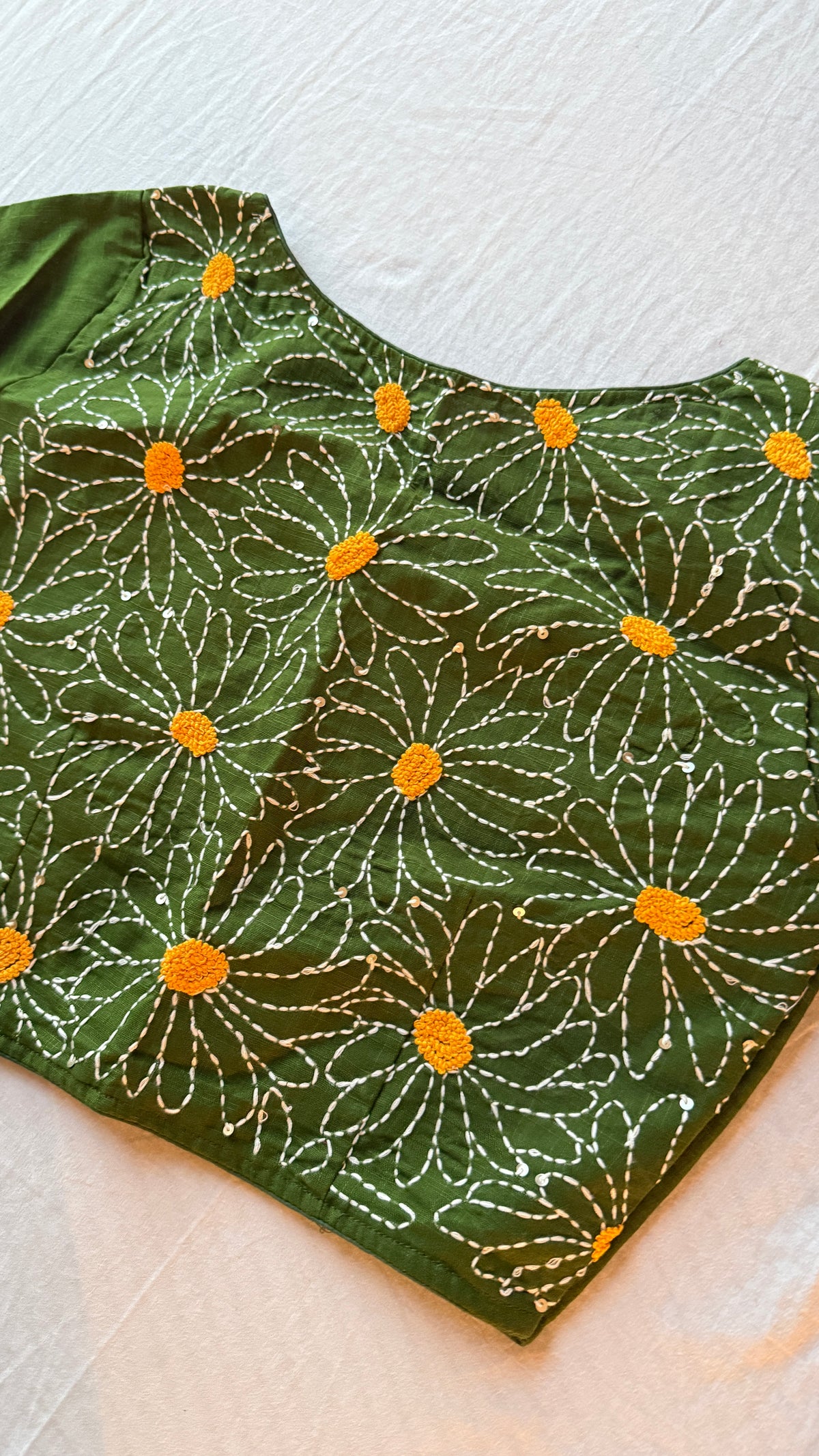 Daisy Embroidered Mehandi- Green Blouse