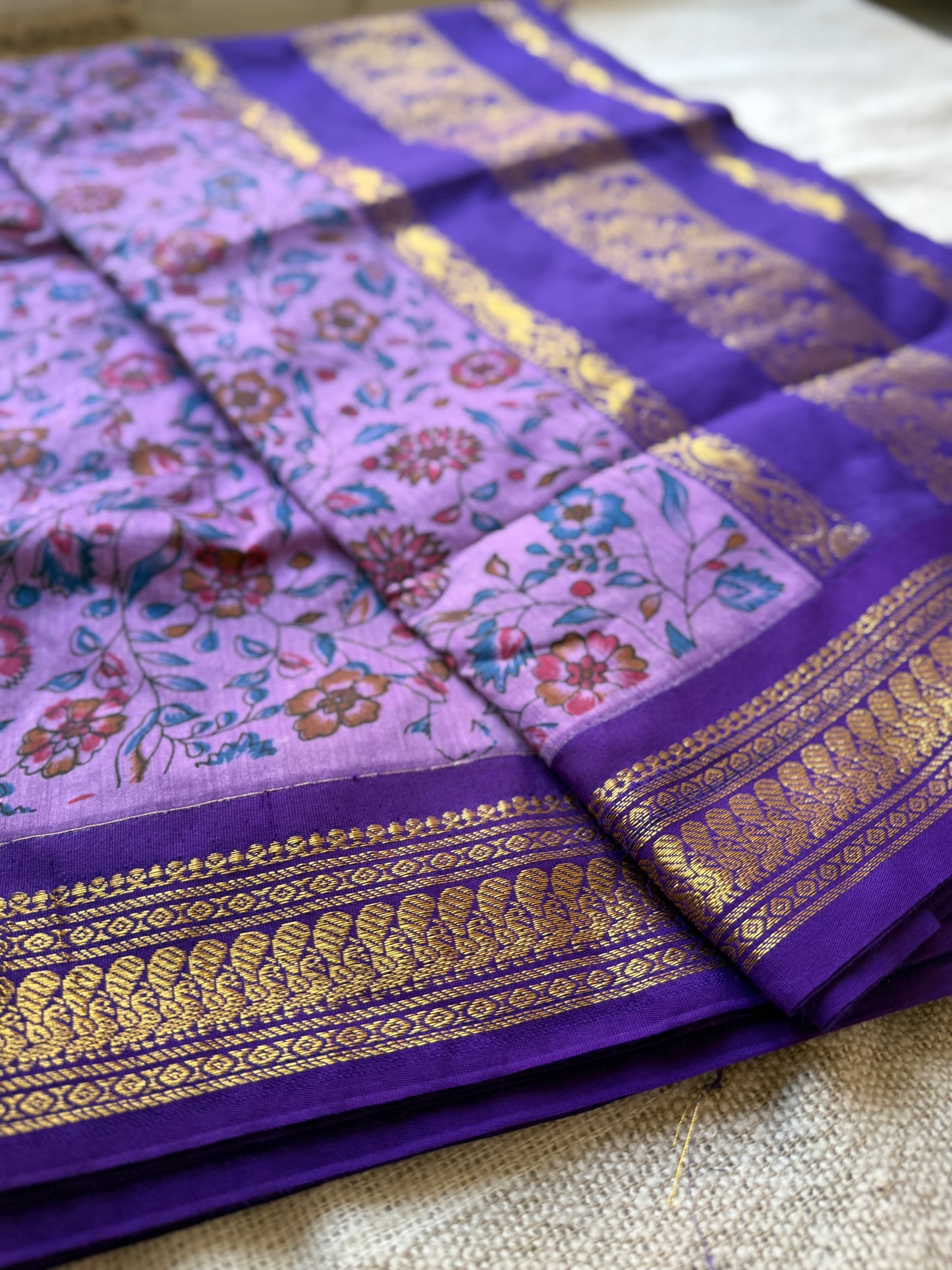 Printed Purple Gadwal Saree