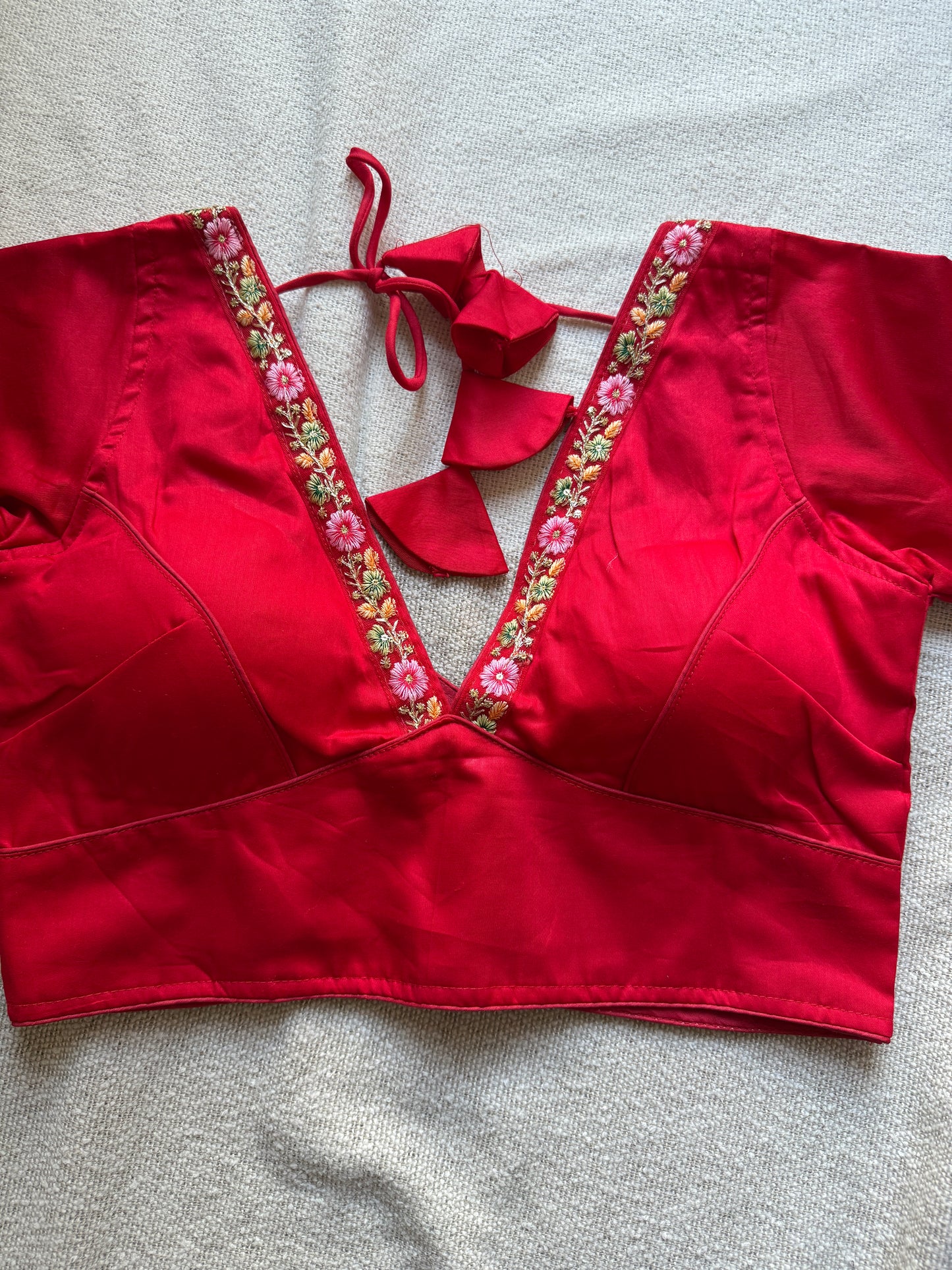 Red Deep V Neck Blouse