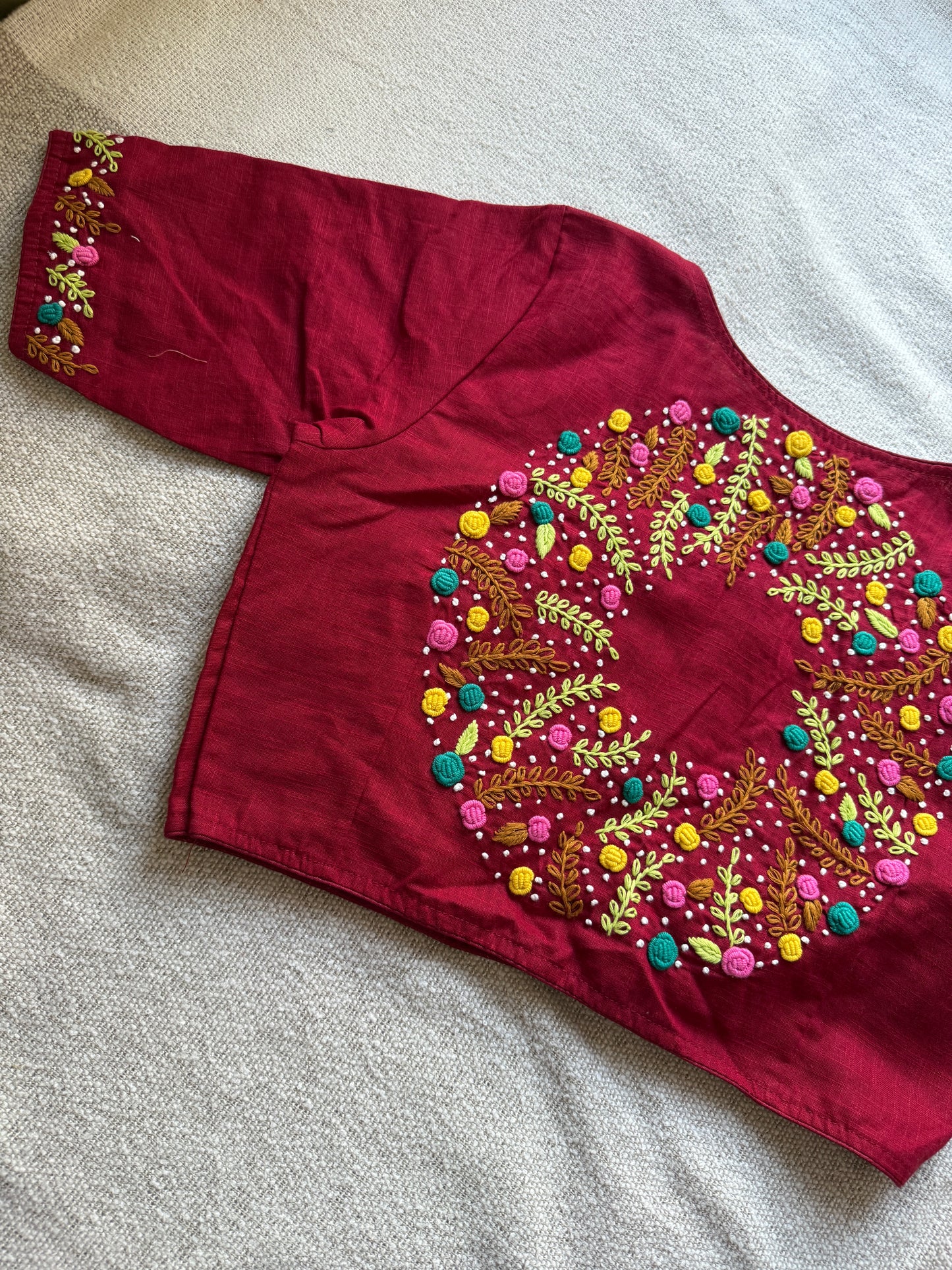 Hand-Embroidered Maroon Blouse