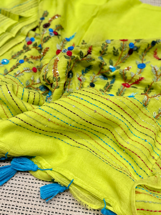Neon Green Manjari saree