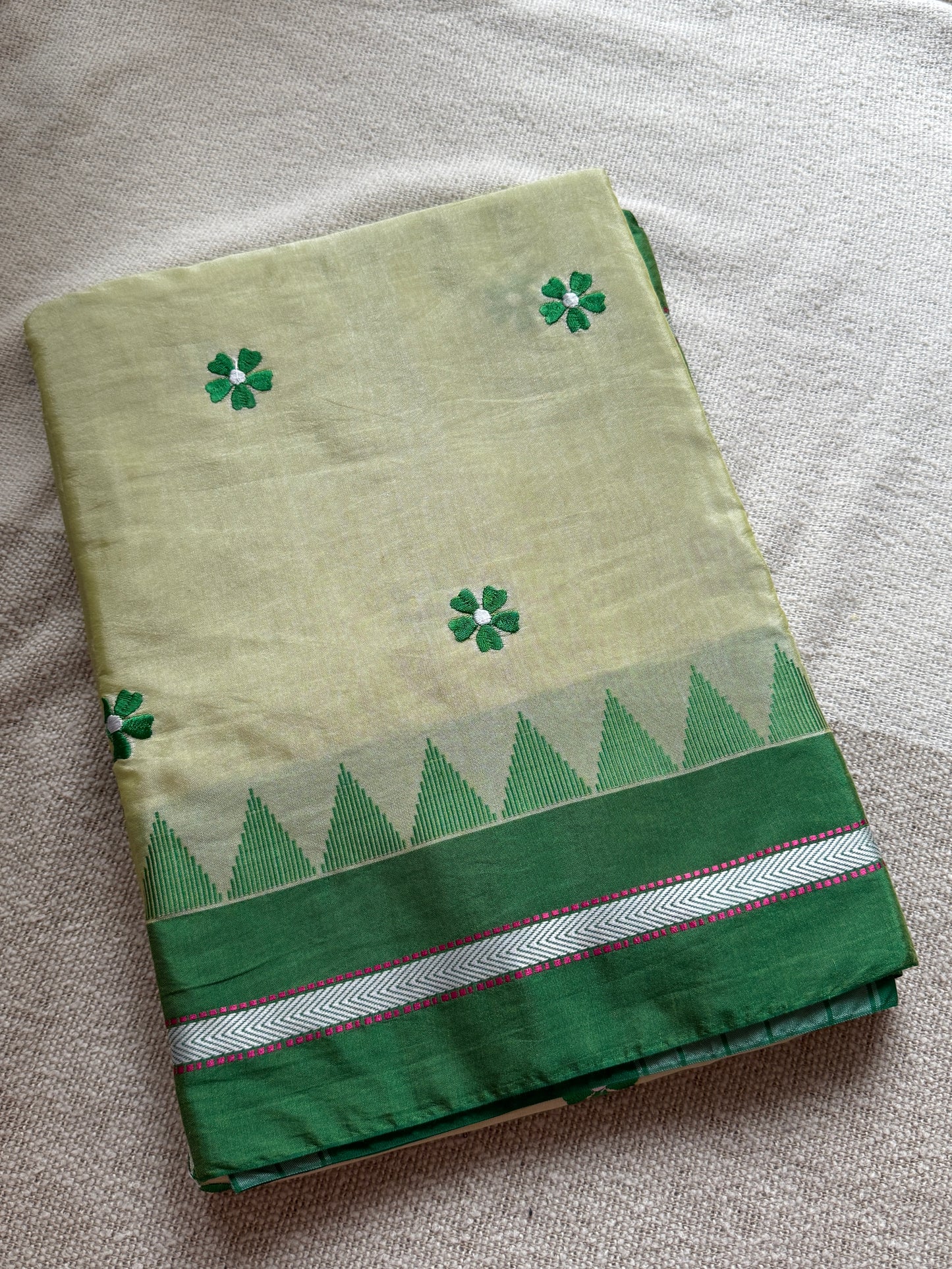 Lemon Yellow With Green Sadafuli Irkal Saree