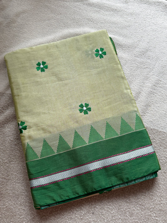 Lemon Yellow With Green Sadafuli Irkal Saree