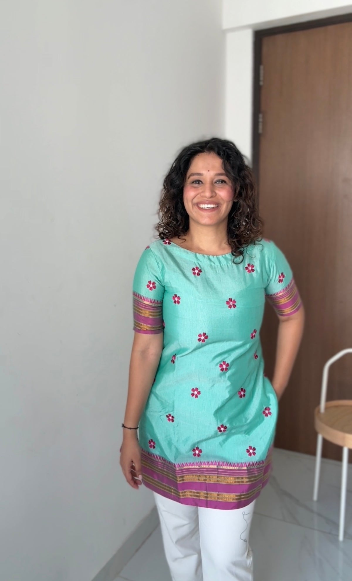 Teal-Blue Narayanpeth Short kurti
