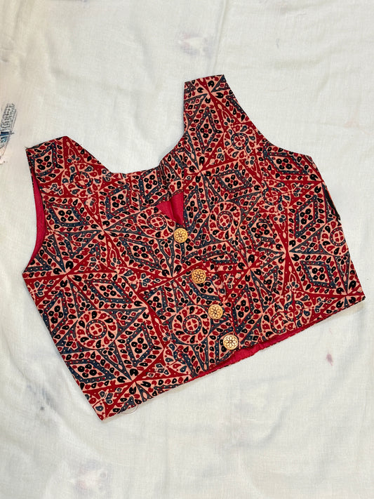 Ajrakh Printed Modal Blouse (Red)