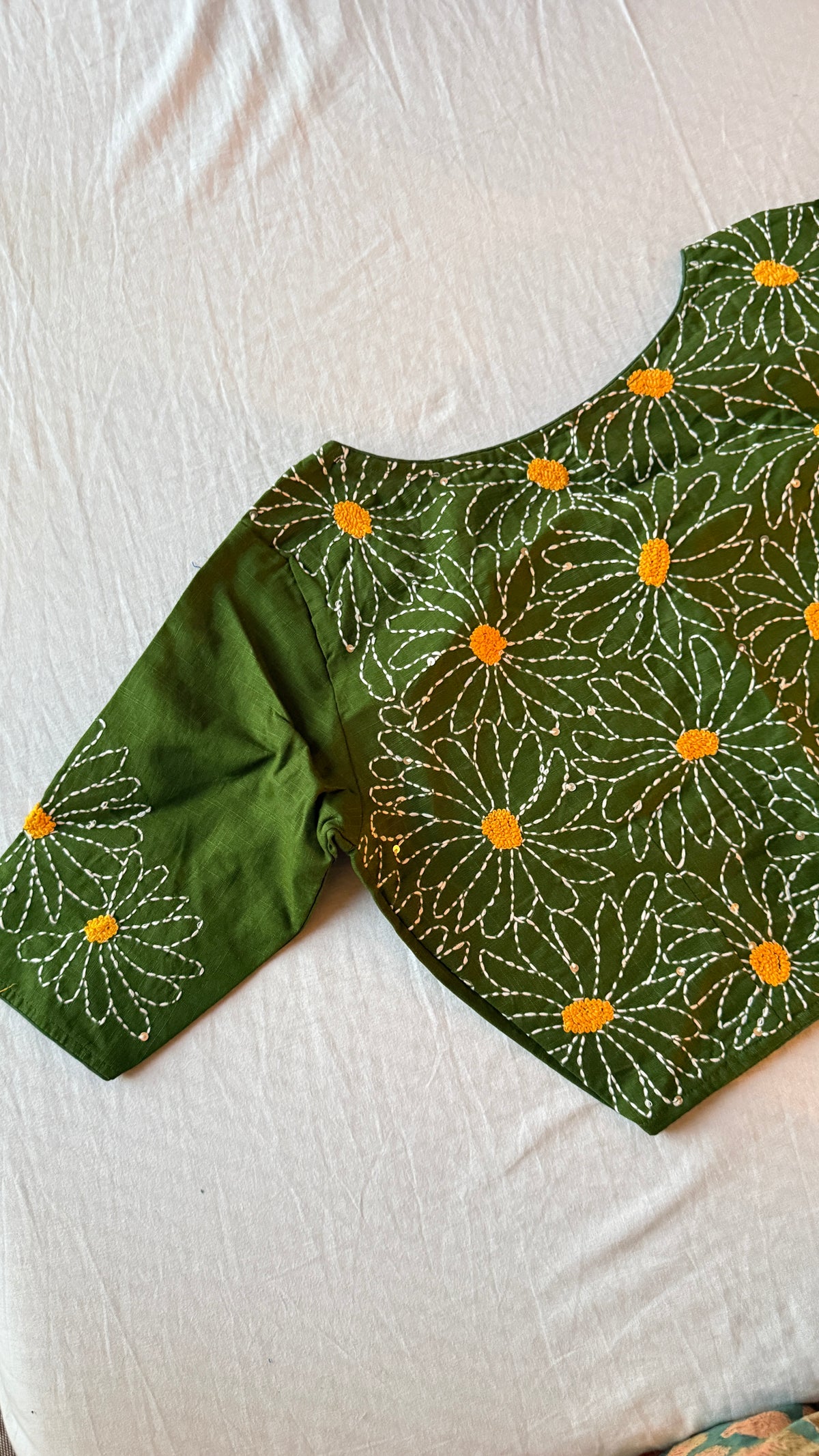 Daisy Embroidered Mehandi- Green Blouse