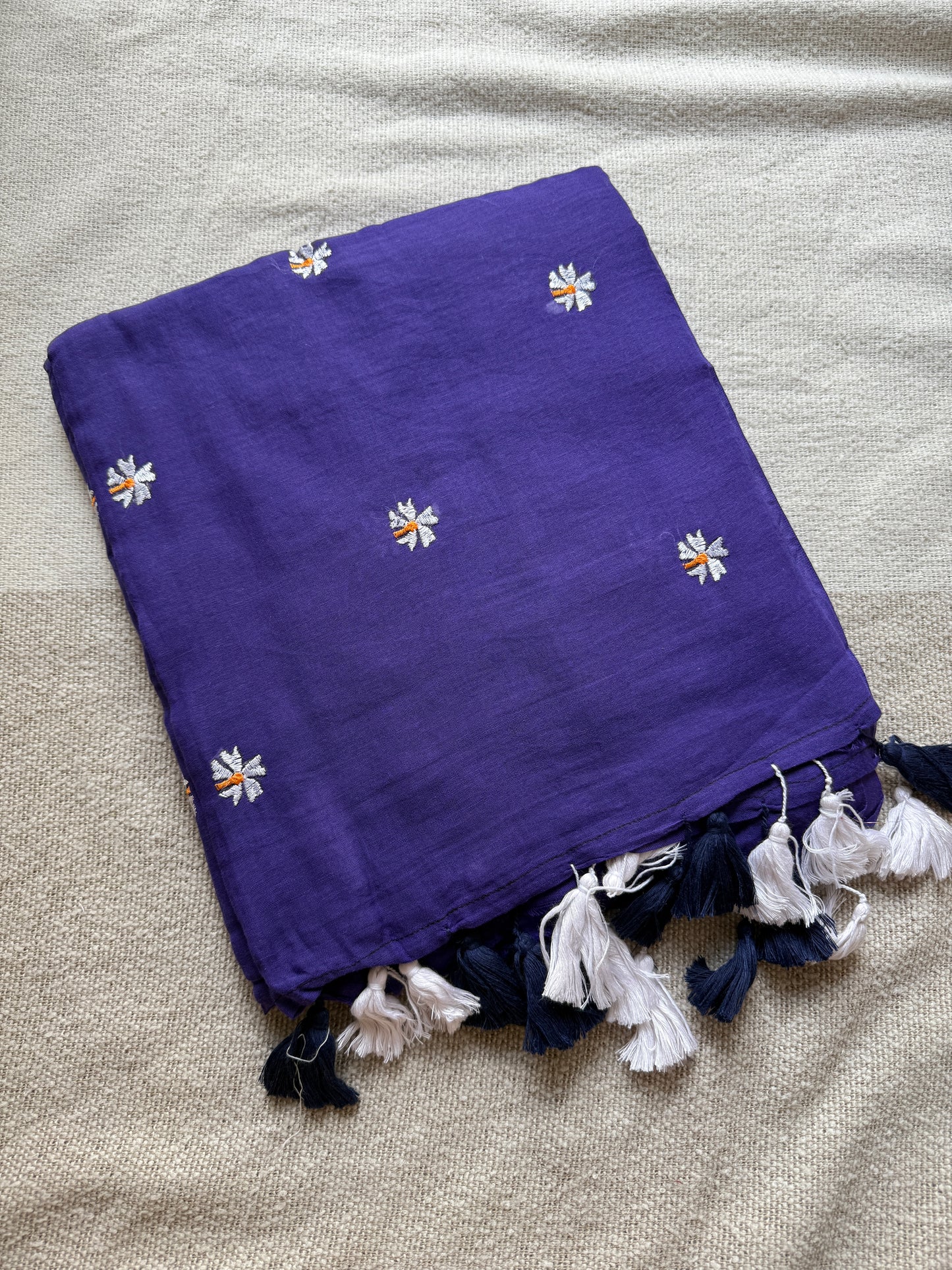 Blue Parijaat Embroidered Mul Cotton Saree