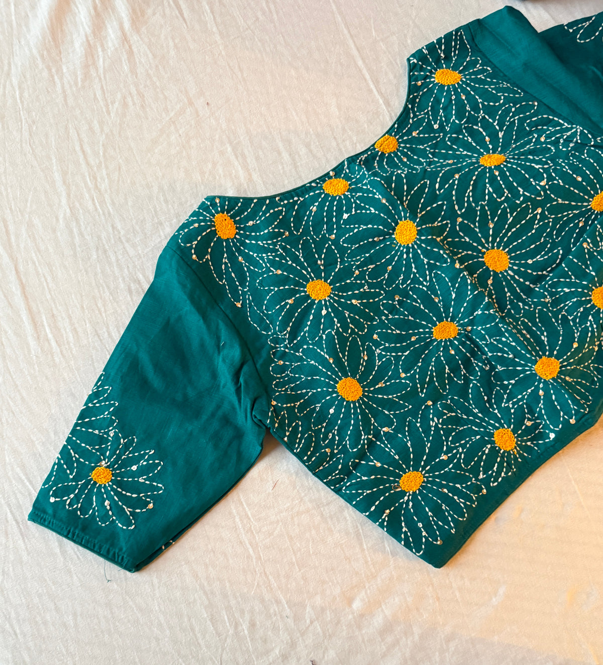 Daisy Embroidered Rama-Green Blouse