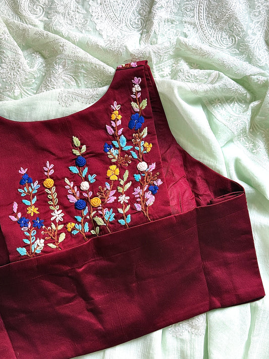 Maroon Halter-Neck Handwork Blouse