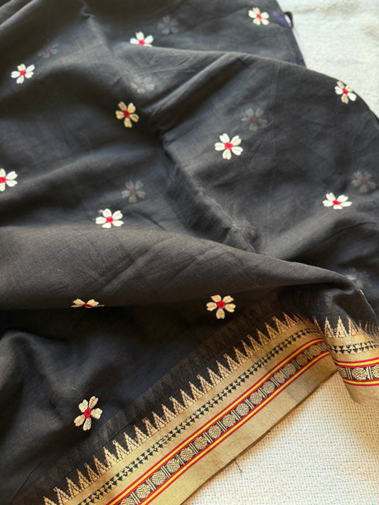 Temple Border Sadafuli Black Saree