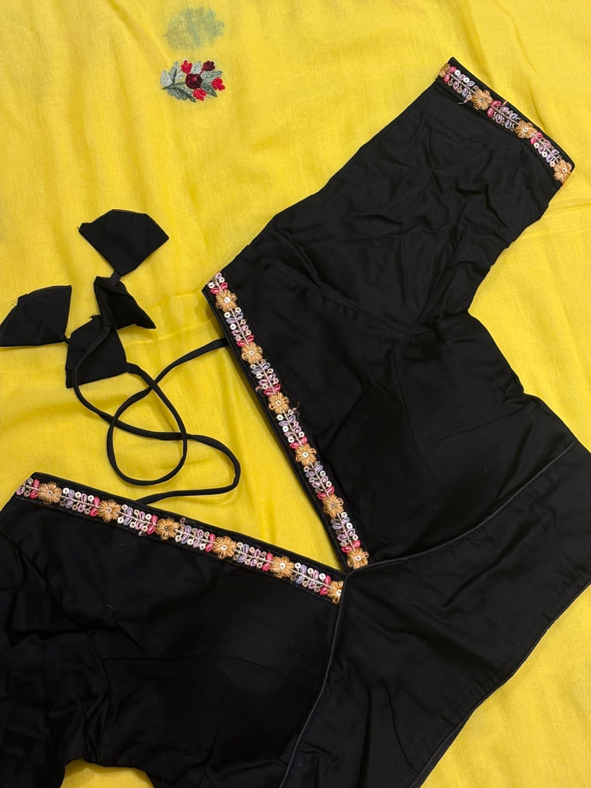 V-Neck Black Blouse with Sleeves