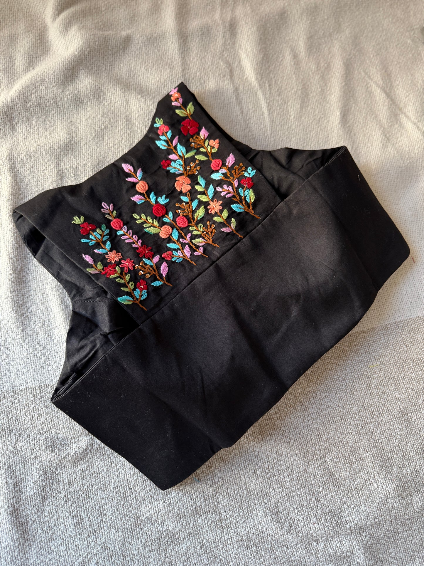 Black Halter Neck Hand-Embroidered Blouse