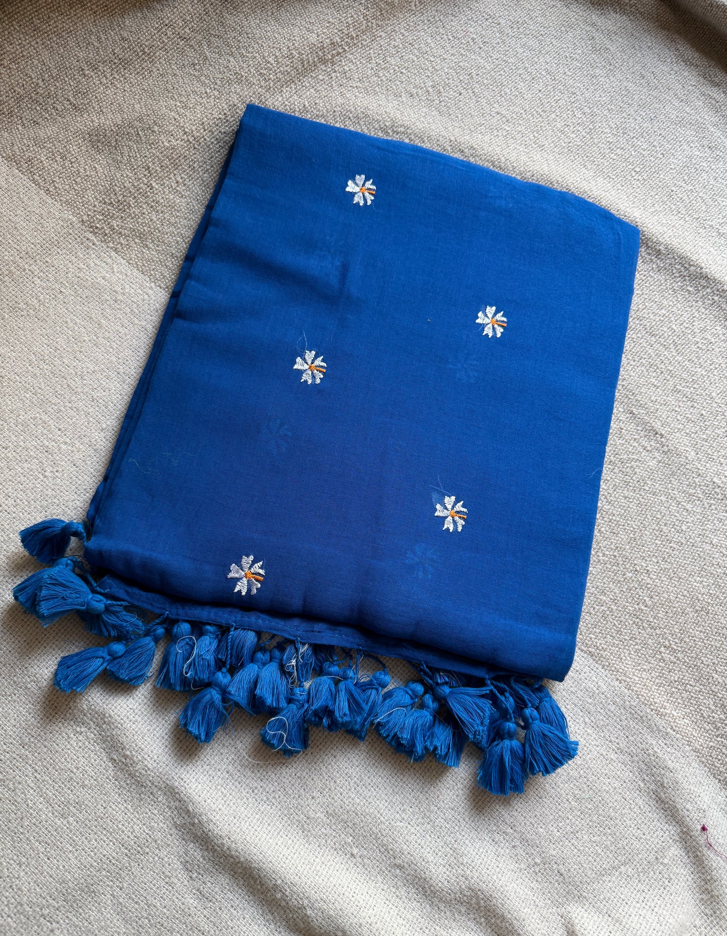 Blue Parijaat Embroidered Mul Cotton Saree