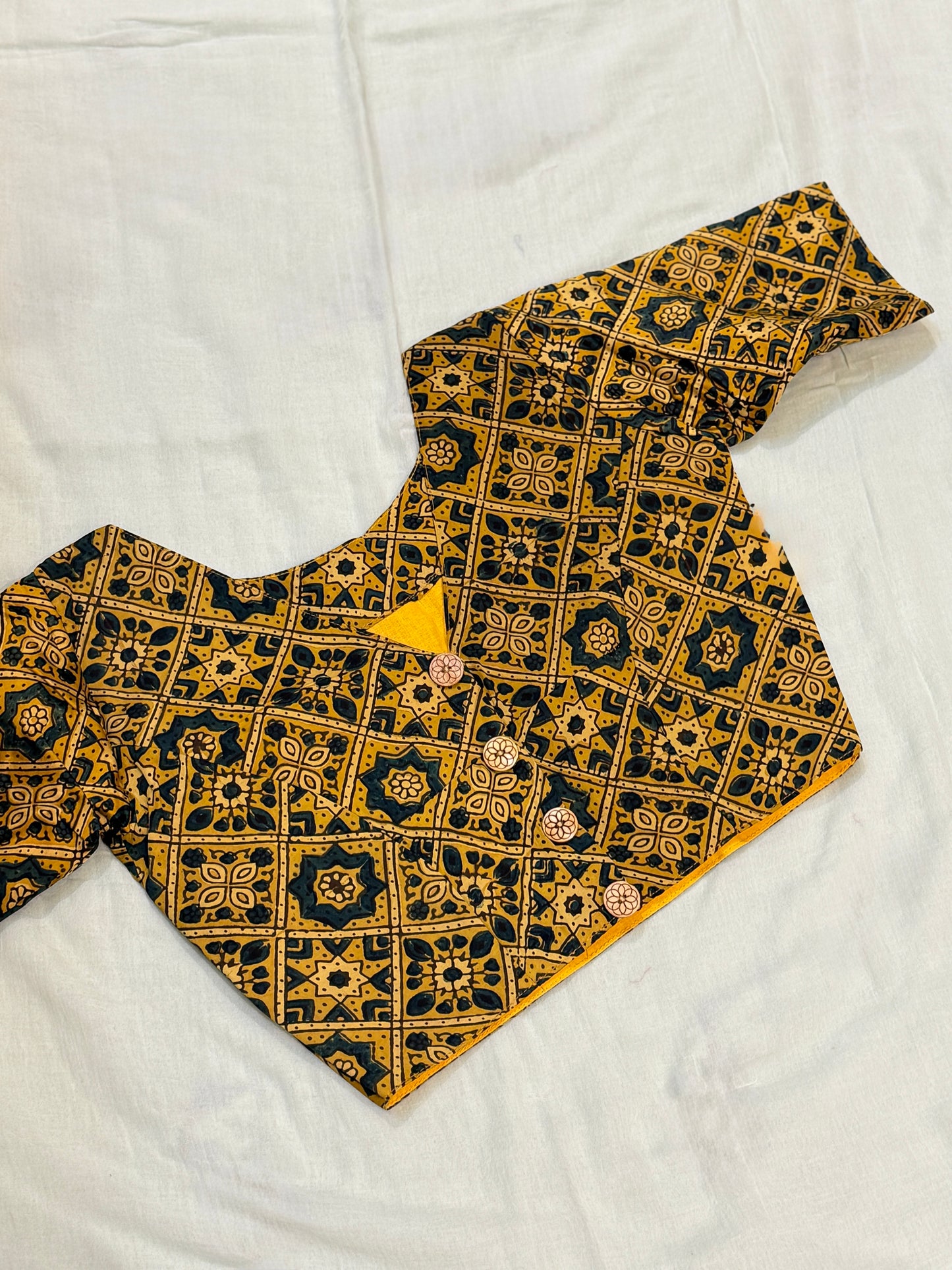 Ajrakh Printed Modal Blouse ( Yellow)